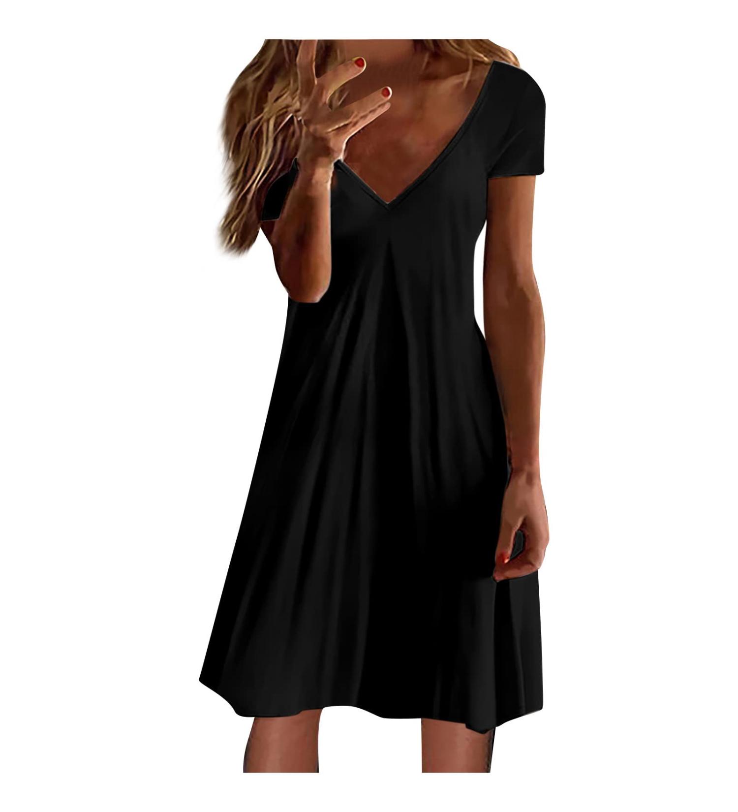 BOXIACEY Women's Summer Casual Deep V Neck White Dress - Loose Fit, Short Sleeve, XL Black - Buy Online on GoSupps.com