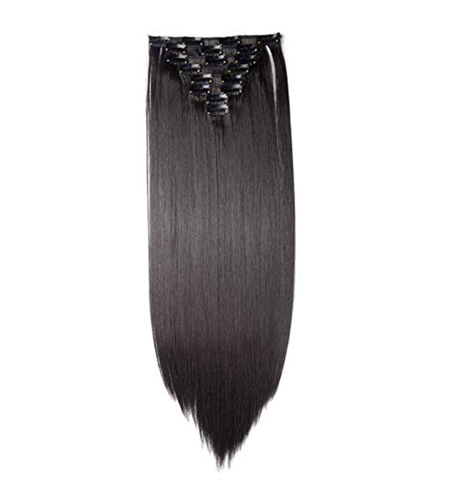 Clip-In Hair Extensions - 66cm Natural Black Synthetic Tresses with 18 Clips for Full Head - Buy Online on GoSupps.com