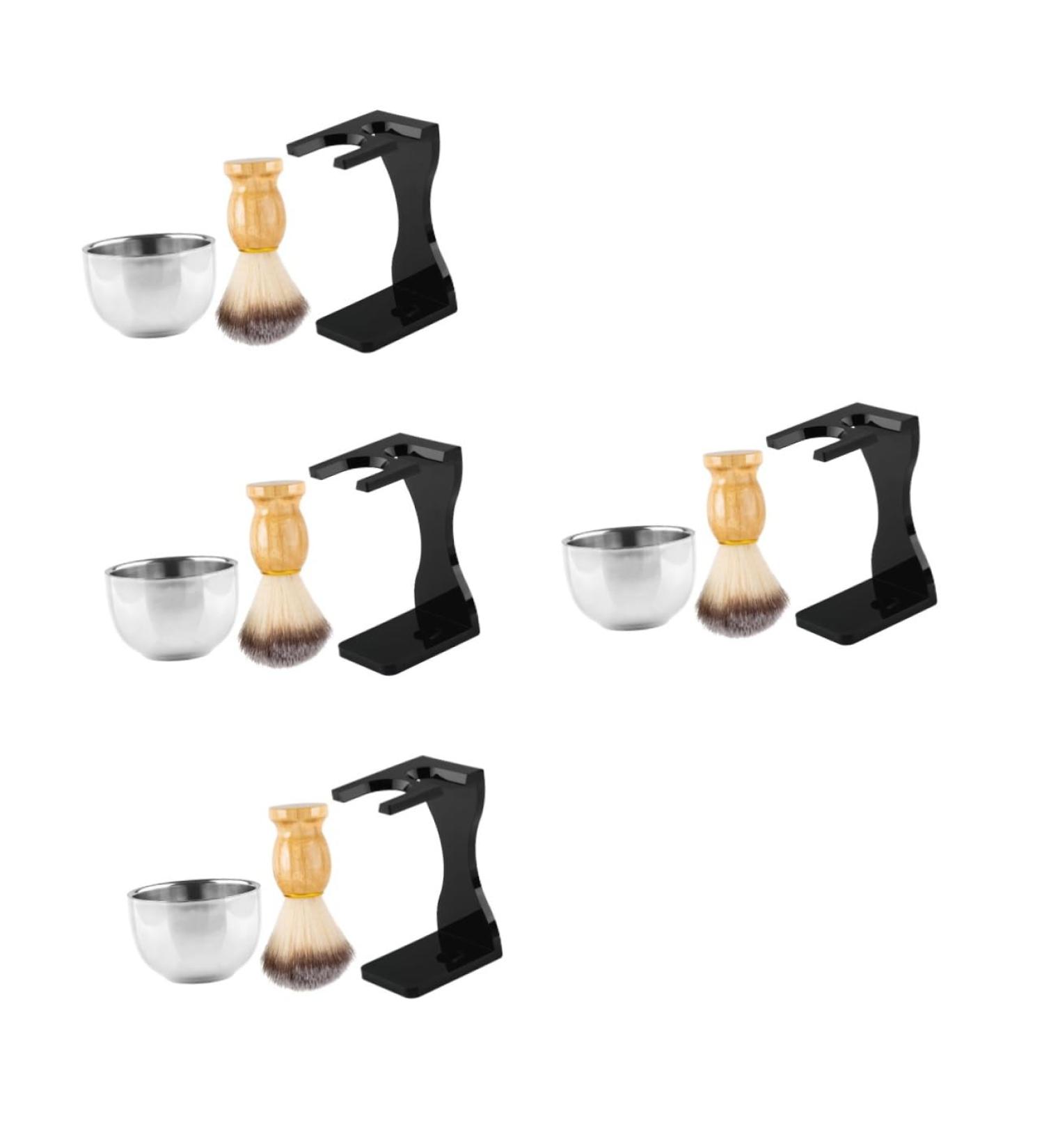 Angoily 4-Piece Razor Set for Men - Premium Beard & Shaving Brushes - Perfect Gift for Husband - Stainless Steel Delivery Bracket - Buy Online on GoSupps.com