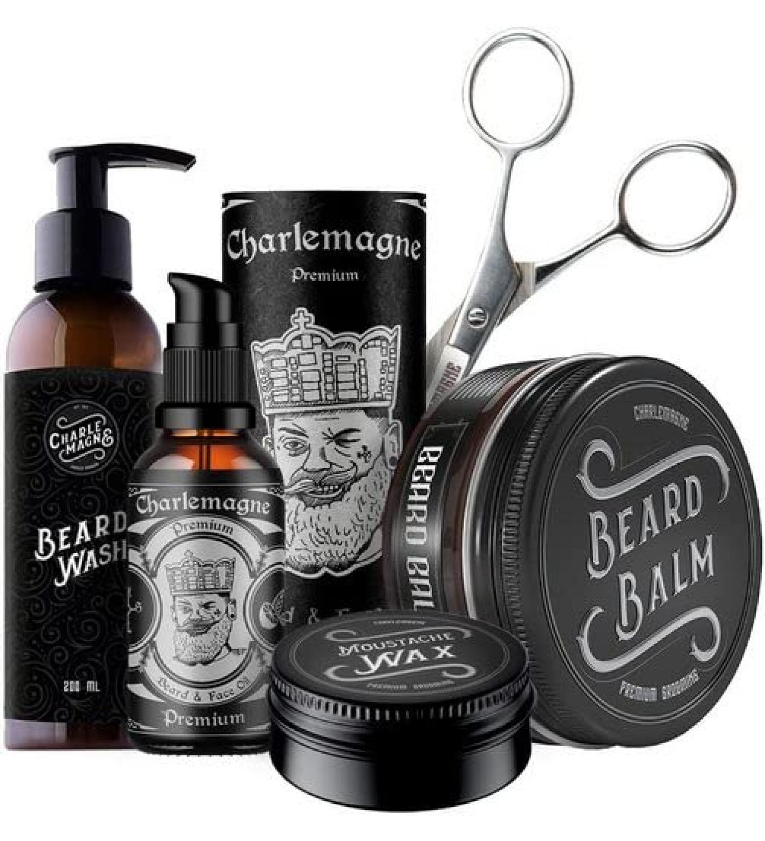 Charlemagne Bartpflege Set | Beard Shears Shampoo Balm Oil & Moustache Wax | Perfect Men's Gift & Barber Set - Buy Online on GoSupps.com