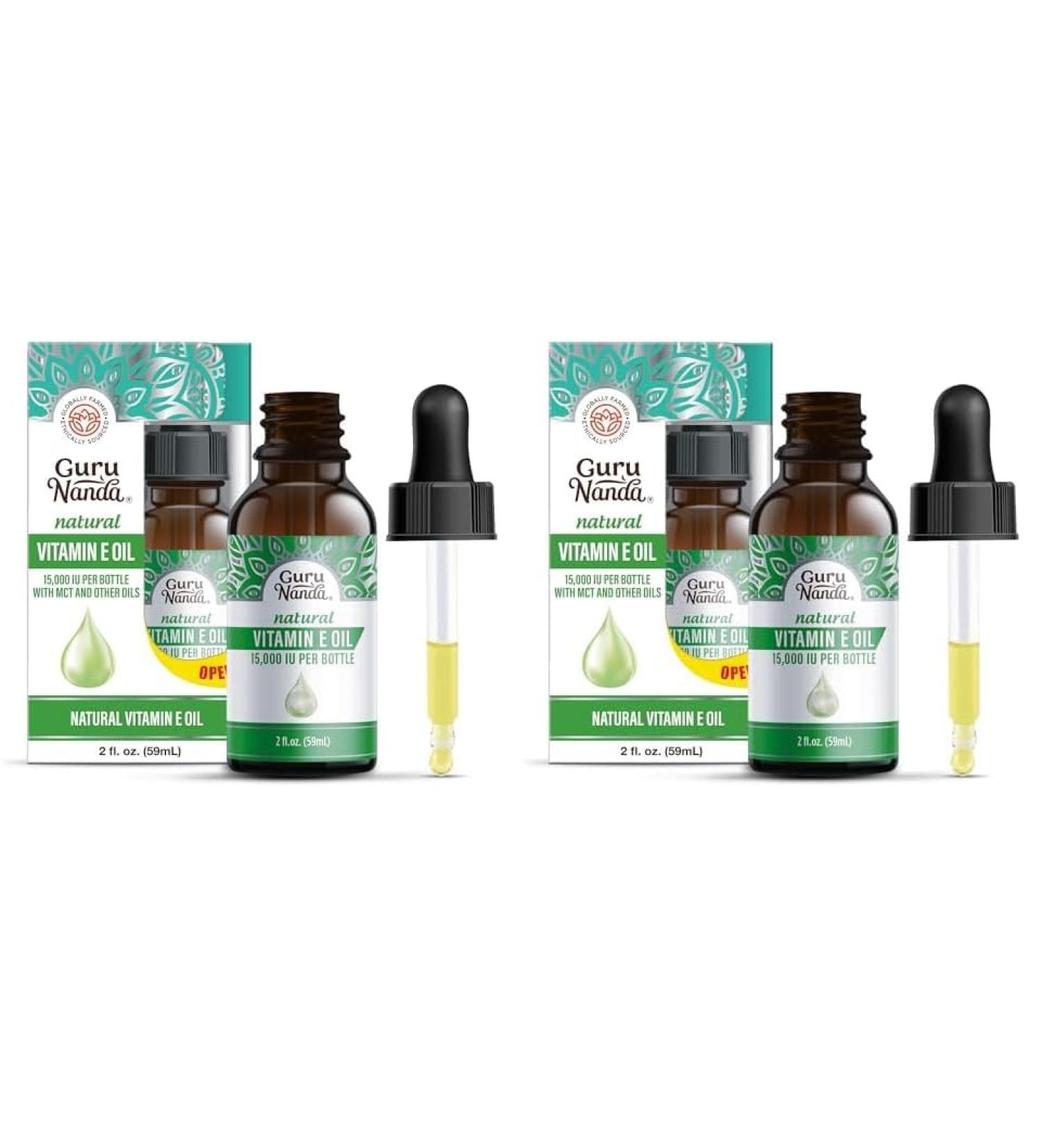 GuruNanda Vitamin E Oil 2 Fl Oz - 100% Pure & Natural Non-GMO Vegan | Nourish Skin Hair & Nails - Coconut Oil Enriched (Pack of 2 - Buy Online on GoSupps.com