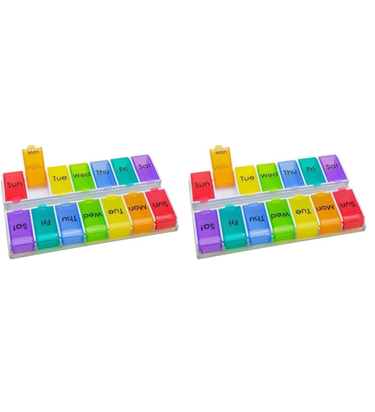 Ezy Dose 14-Day Pill Organizer - X-Large Easy Fill Vitamin & Medicine Box (Pack of 2) - Rainbow Colors for International Shipping - Buy Online on GoSupps.com