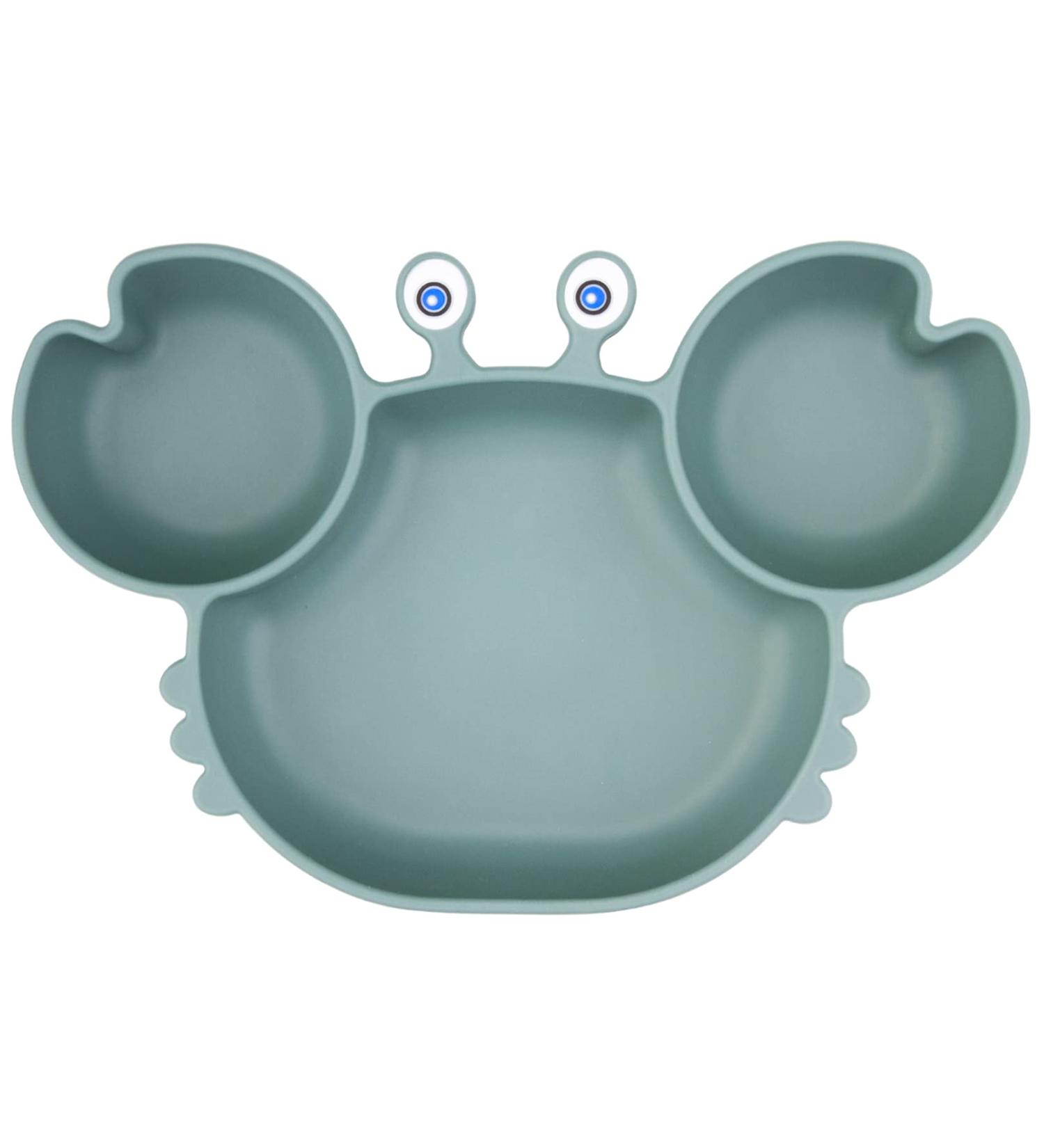 Silicone Suction Baby Plate | Divided Toddler Dishes for Self Feeding | Microwave & Dishwasher Safe | Crab-posy Green - Buy Online on GoSupps.com