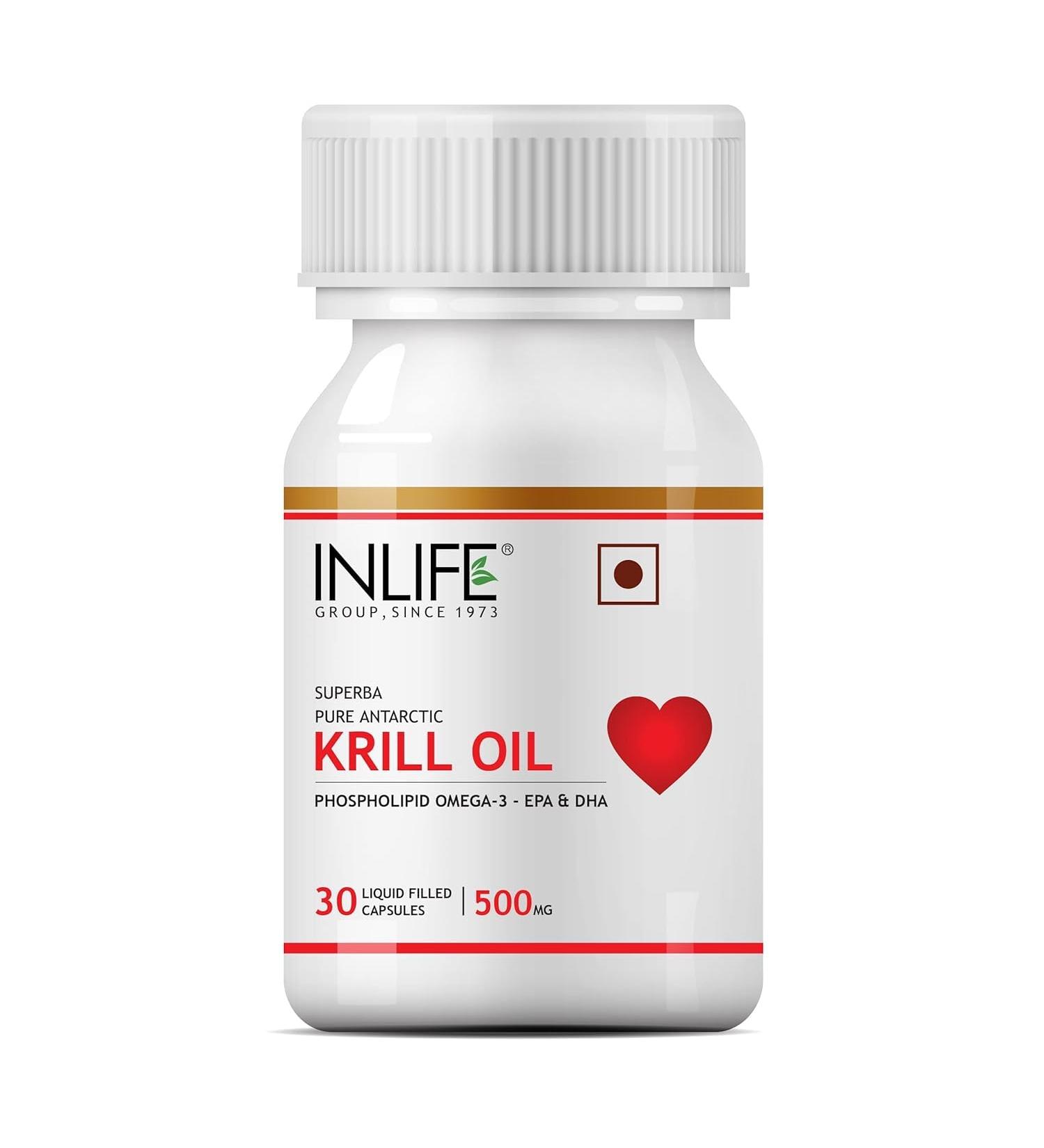 IN.LIFE Krill Oil (Superba Phospholipid Omega 3 with Astaxanthin 500 mg - 30 Capsules (Pack of 1) - Buy Online on GoSupps.com