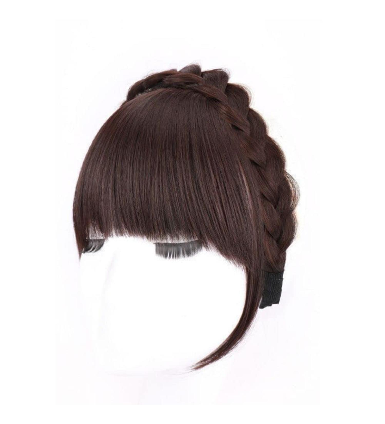 Fluffy Fake Hair Band Bangs Heat Resistant Wig - Dark Brown with Sideburns - Trendy Braid Headband Hair Extension - Buy Online on GoSupps.com