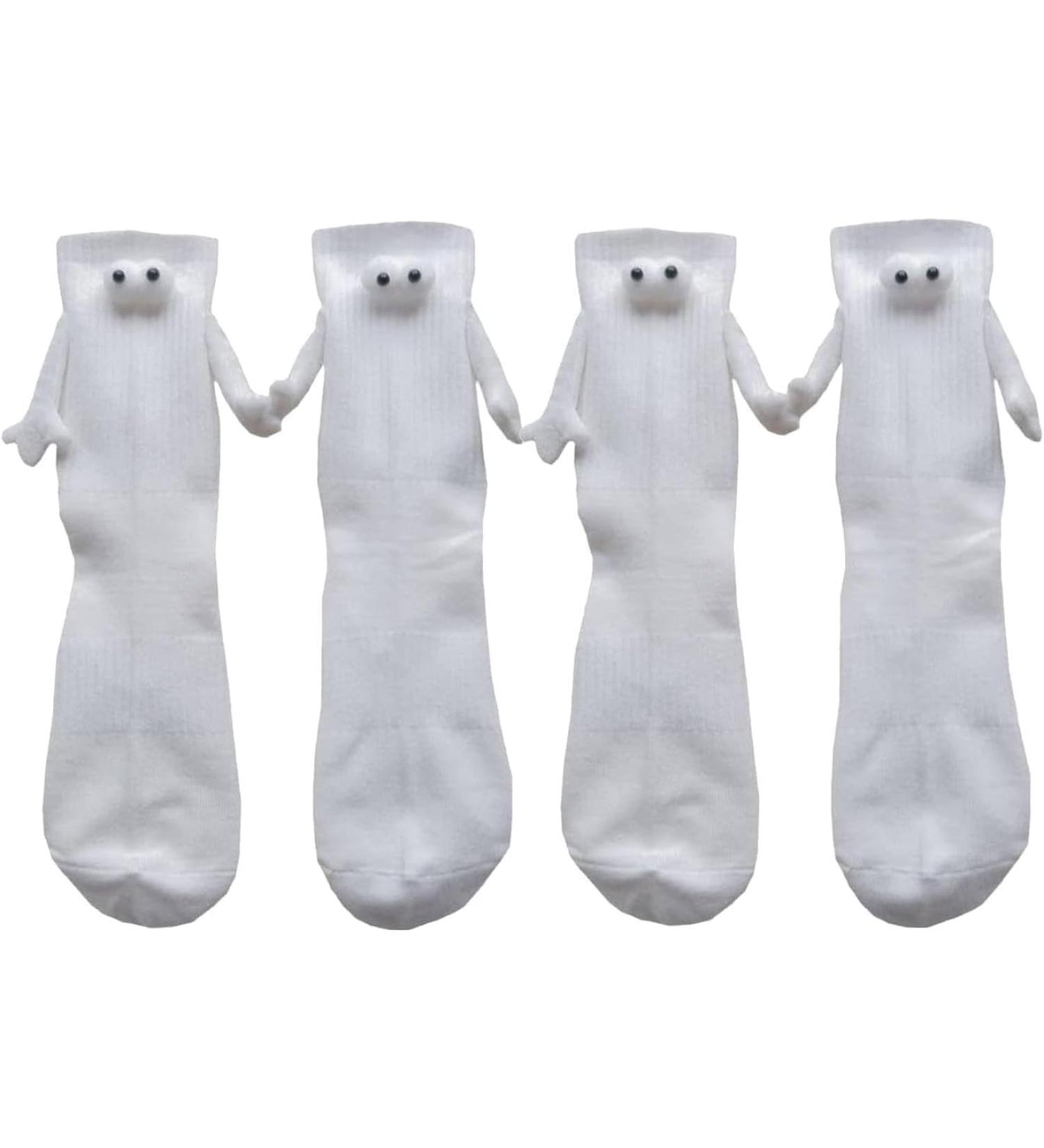 2 Pairs Magnetic 3D Doll Couples Socks - Funny Holding Hands Design, Cool Wedding Gift - White, One Size - Buy Online on GoSupps.com