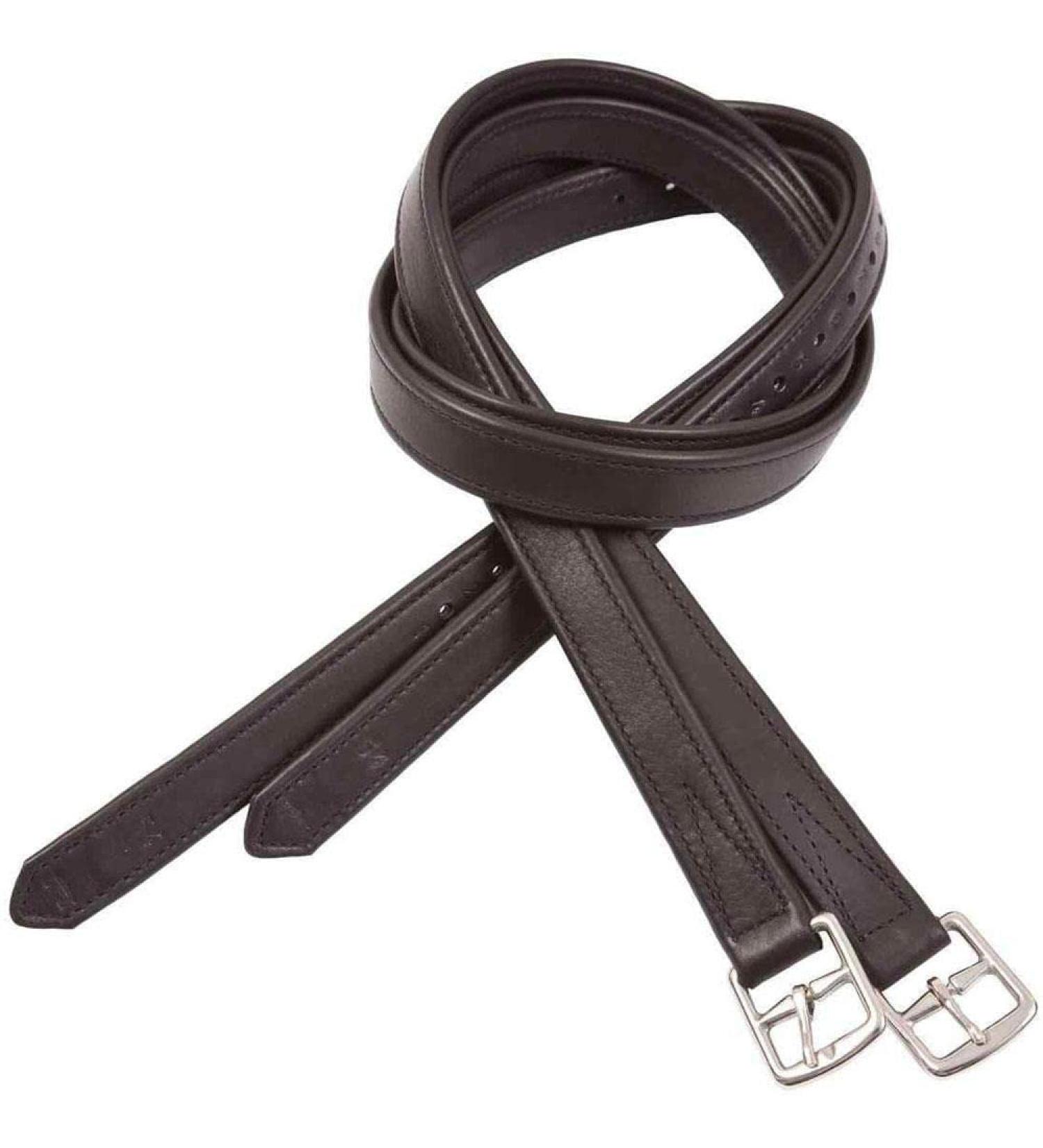 Cameo Equine Strong & Stretchy Reinforced Leather Stirrup Leathers Brown 48 Inch