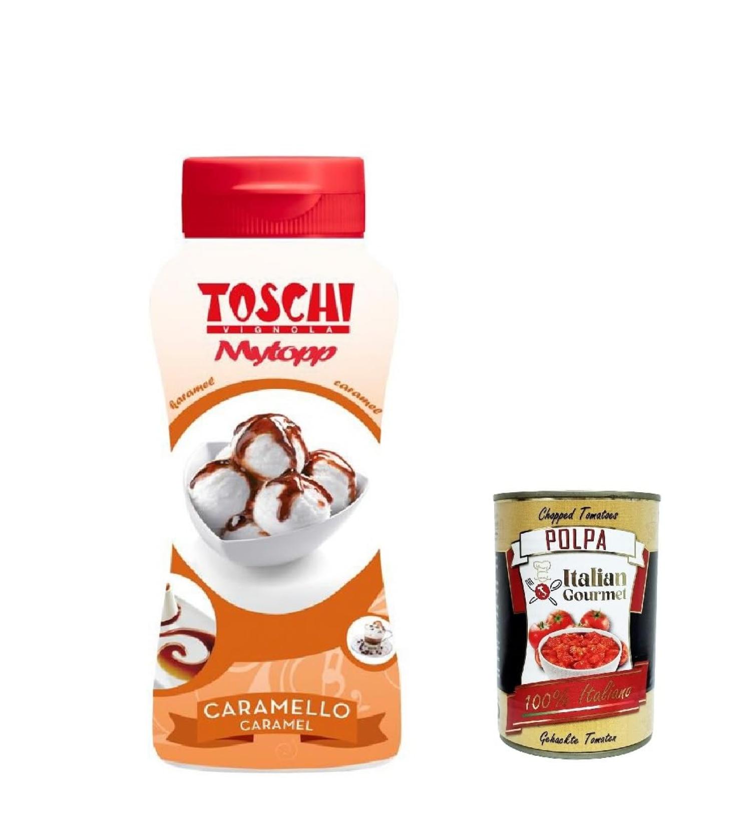  Italian Gourmet E.R. Toschi Topping 12 x Caramel Sauces for Coffee Cocktails Ice Cups Porridge Pancakes and Pastries 200g + Italian Gourmet Polpa 400g - Buy Online on GoSupps.com
