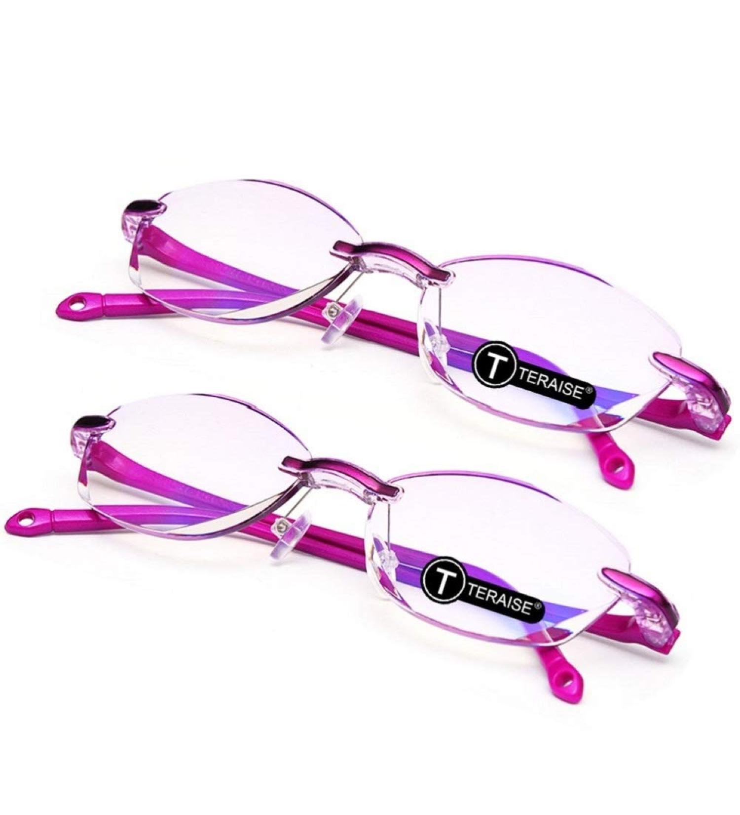 TERAISE Frameless Diamond Cut Reading Glasses for Men - 2pcs Anti Fatigue Clear - Pink 2.5x International Shipping Available - Buy Online on GoSupps.com