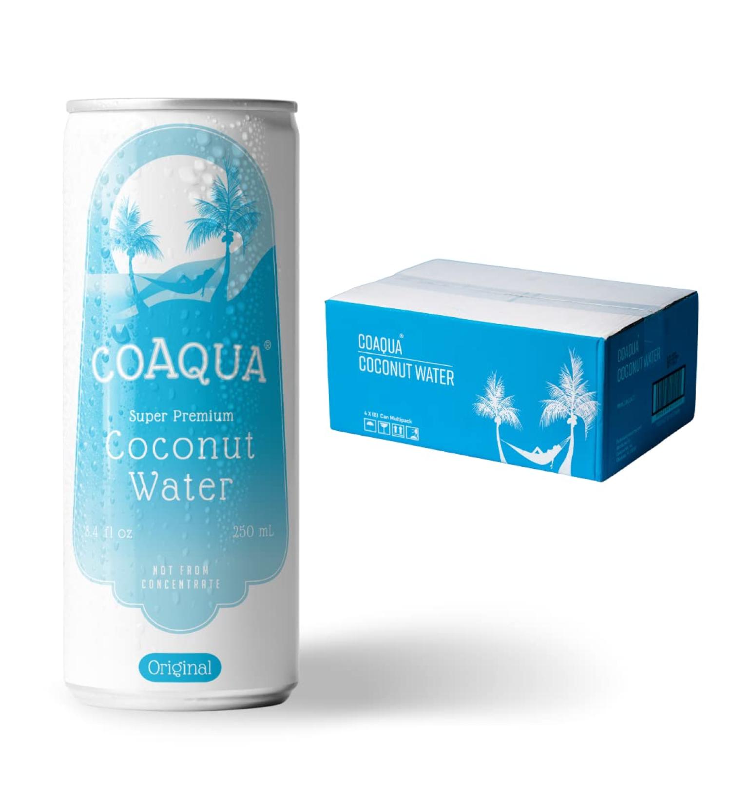 CoAqua Super Premium Coconut Water | Naturally Sweet | No Fat | Low Sugar | Rich in Potassium | Not from Concentrate | 8.4 Fl Oz Aluminum Cans | 24 Count - Buy Online on GoSupps.com