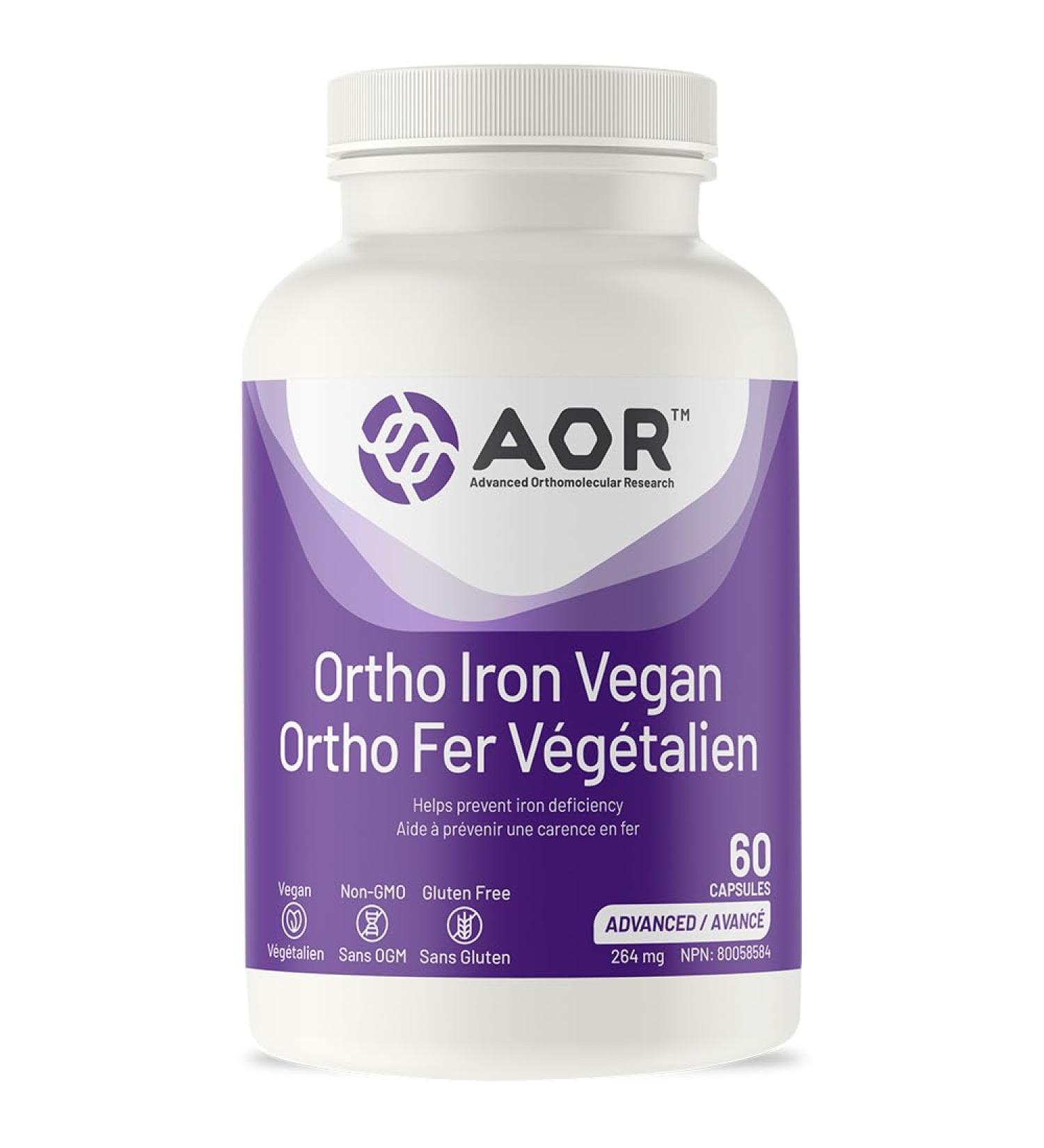 AOR - Ortho Iron Vegan 264mg 60 Capsules - Iron Deficiency Supplement - Healthy Red Blood Cell Supplement - Iron Supplement for Men and Women - Superior Absorption & Gastric Tolerability 60 count (Pack of 1) 264 mg - Buy Online on GoSupps.com