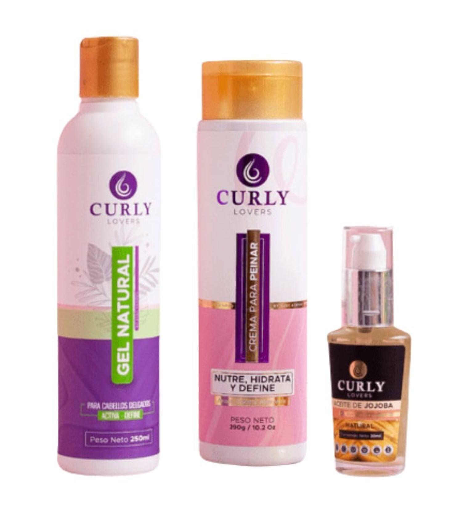 Curly Lovers (3 Pack) Curly Lovers Crema Para Peinar Curly Lovers Gel Natural Curly Lovers Aceite de Jojoba Curly Lover hair Products Afro Kit Melena Definida (Delgado) - Buy Online on GoSupps.com