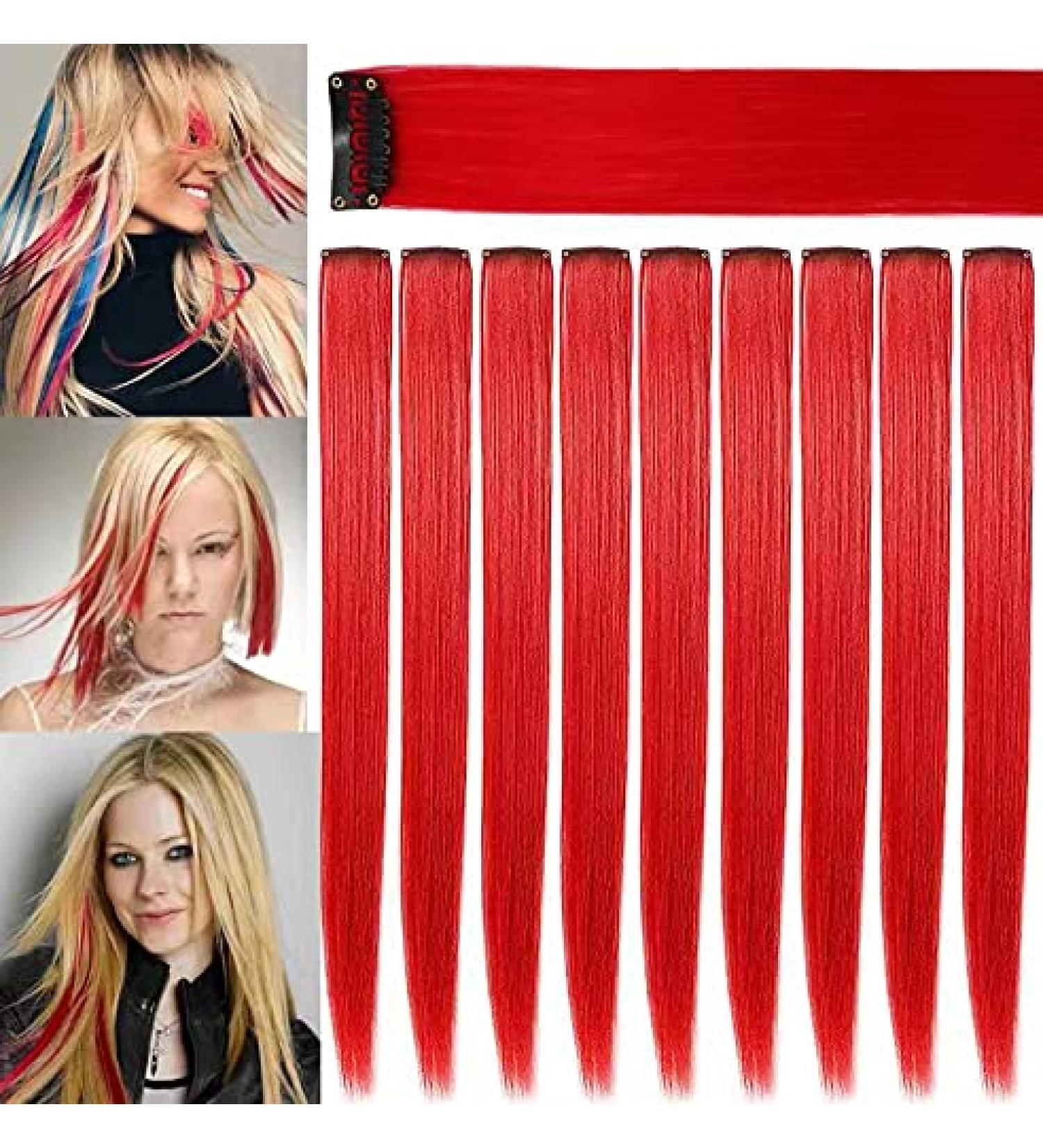 ZHIXIN 9 Pieces Red Clip-In Hair Extensions | Synthetic Party Highlights | Hair Accessories - Buy Online on GoSupps.com