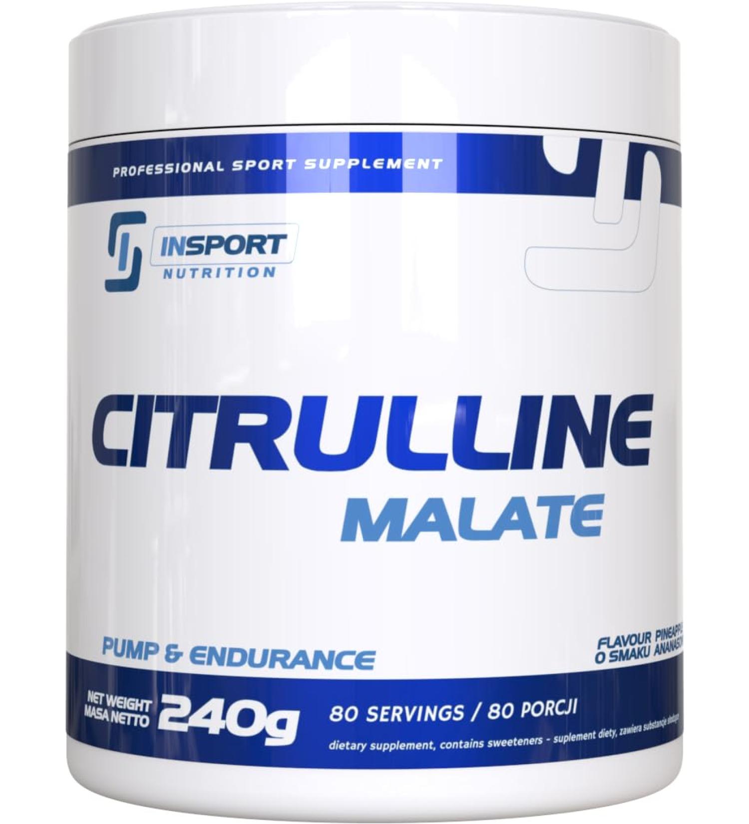 Insport Nutrition Citrulline Malate - Professional Pre-Workout Supplement for Strength & Endurance - 80 Portions Pineapple Flavor - 240g Powder - International Shipping Available - Buy Online on GoSupps.com