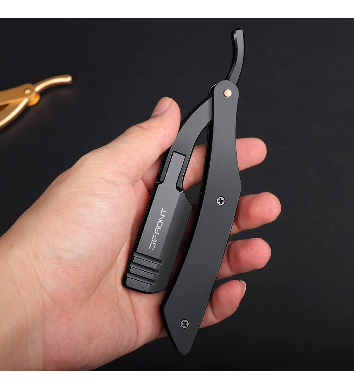 Barber Straight Razor Set with 20 Stainless Steel Blades | Professional Men's Manual Shaver for Close Shaving | Aluminum Handle | Portable Kit - Buy Online on GoSupps.com