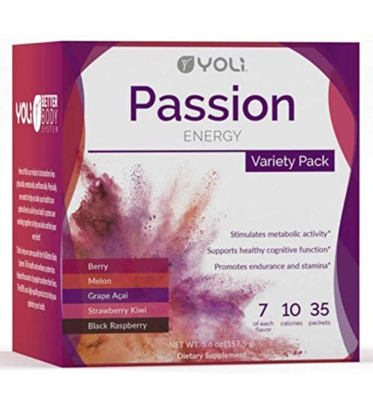 Yoli Passion Energy Drink Variety Pack - Sugar Free - Sweetwened with Stevia - Long Lasting Healthy Energy Without Jitters Variety - 30 Packets