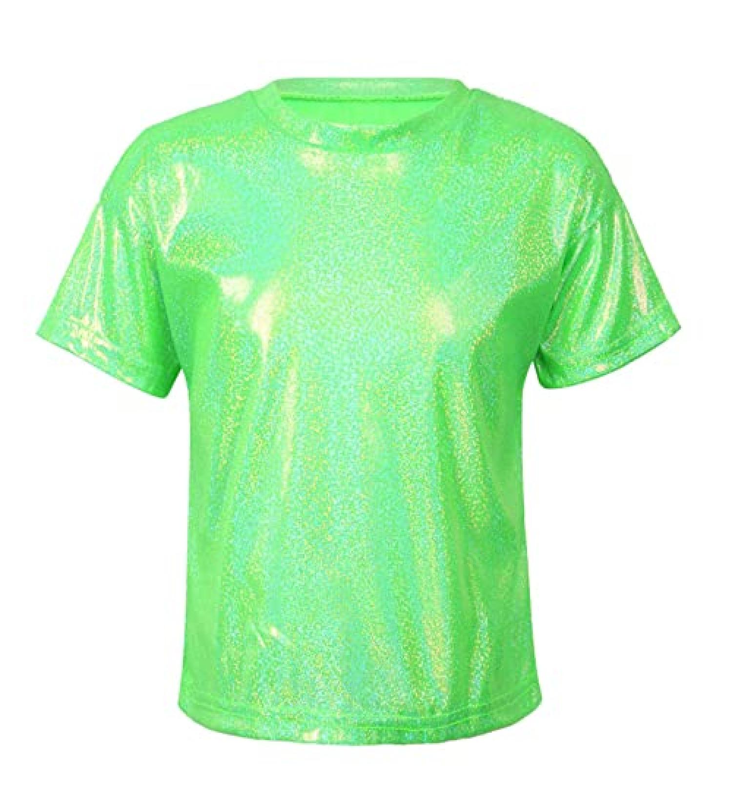 KKmeter Kids Short Sleeve Metallic Green Dance T-Shirt - Size 6-7 - Buy Online on GoSupps.com