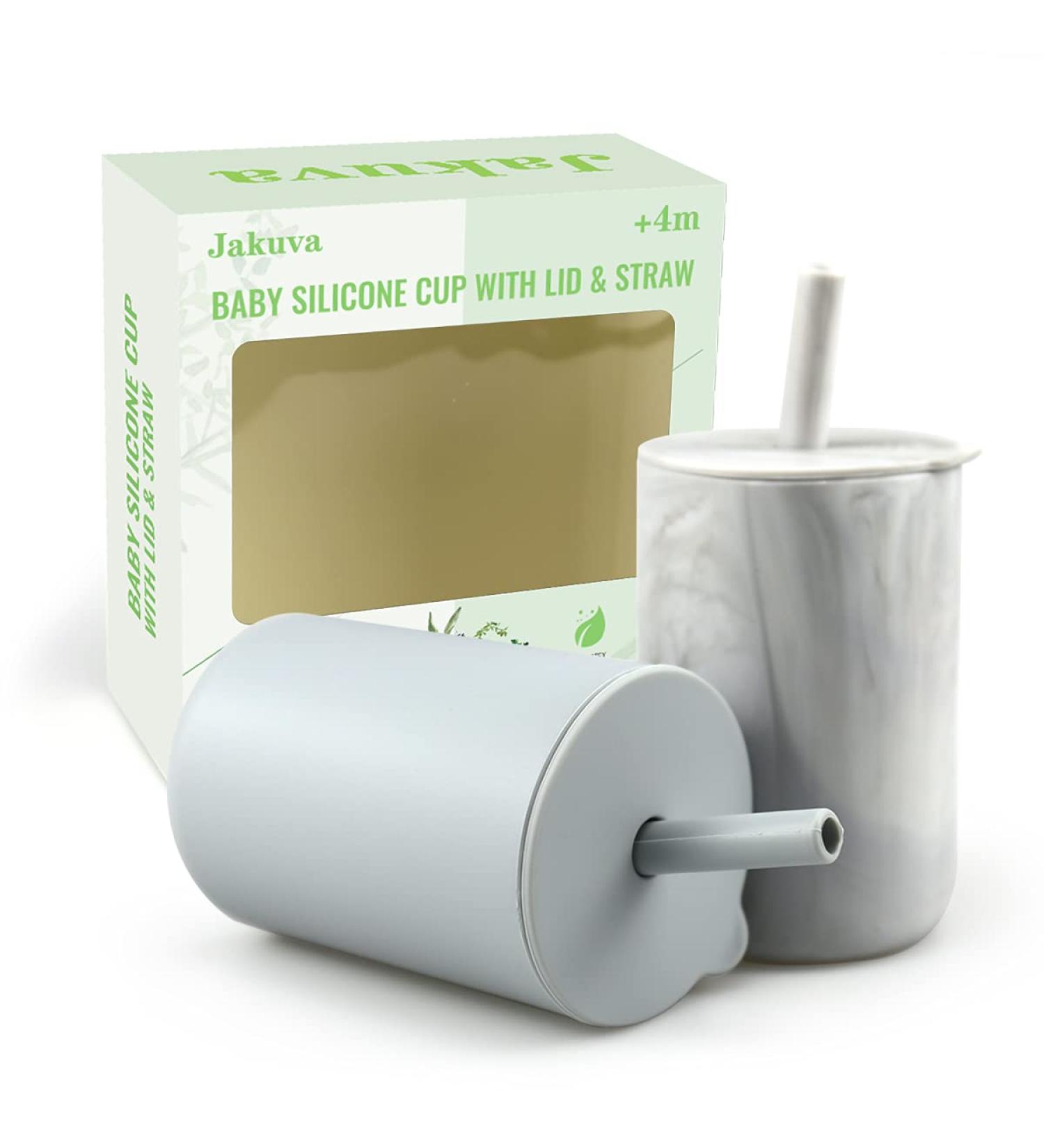 Jakuva 2 Pack Unbreakable Silicone Toddler Cups | 8 Ounce Training Sippy Cups | BPA-Free, for 6+ Months Baby | Gray & Marble Gray - Buy Online on GoSupps.com