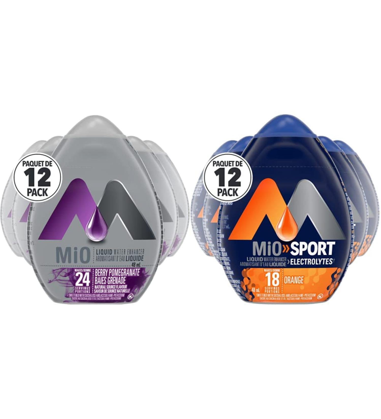 Mio Liquid Water Enhancer Berry Pomegranate 48 ml (Pack of 12) & MiO Sport Liquid Water Enhancer Orange 48mL (Pack of 12)