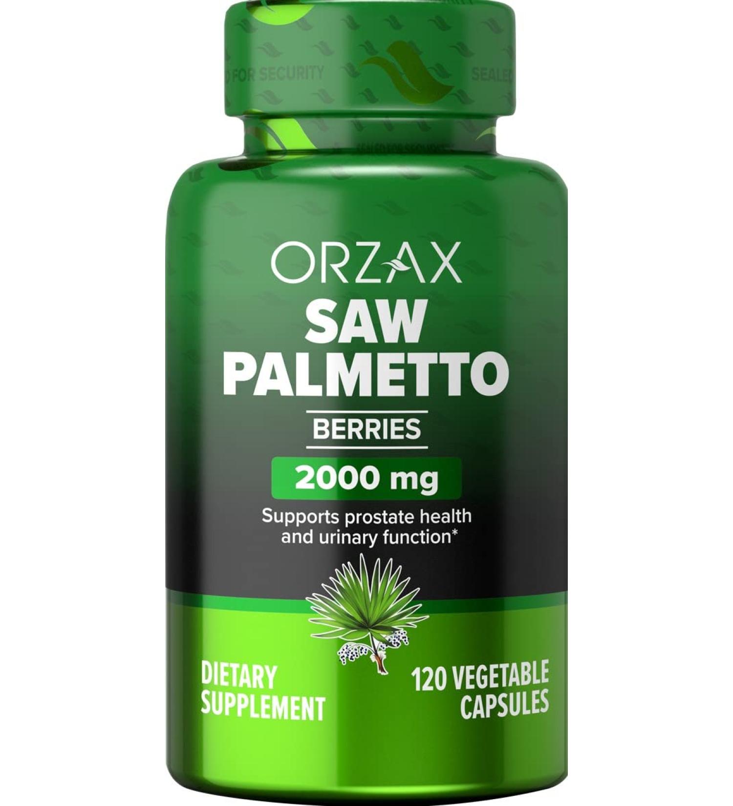 ORZAX Saw Palmetto 2000mg - Prostate Health & Hair Growth Support - 120 Veg Capsules - Buy Online on GoSupps.com