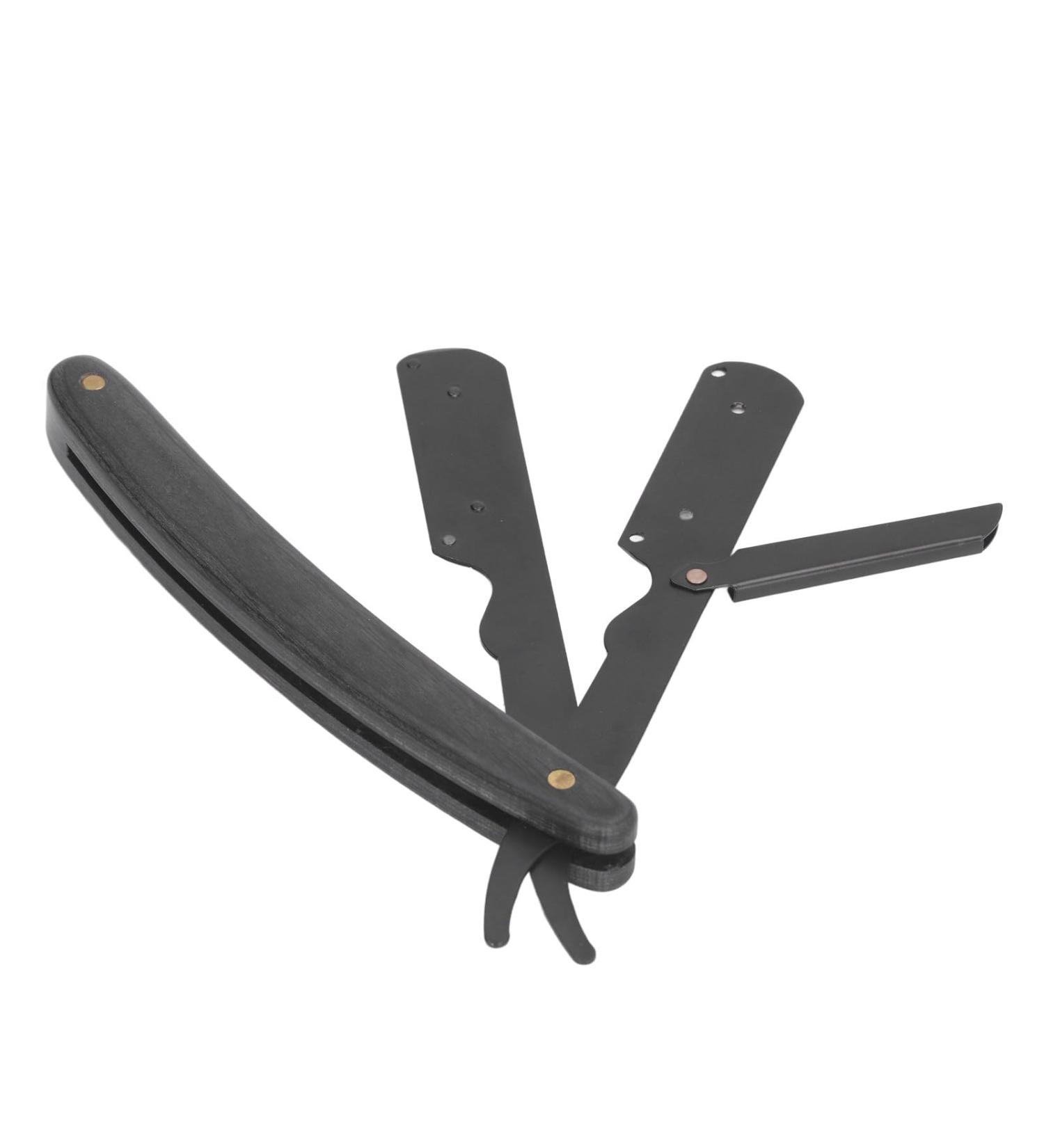 Premium Black Razor Wood & Swing Lock Razor for Precision Barbering | Barber Bart Klinge Rack - Perfect for Men's Grooming - Buy Online on GoSupps.com