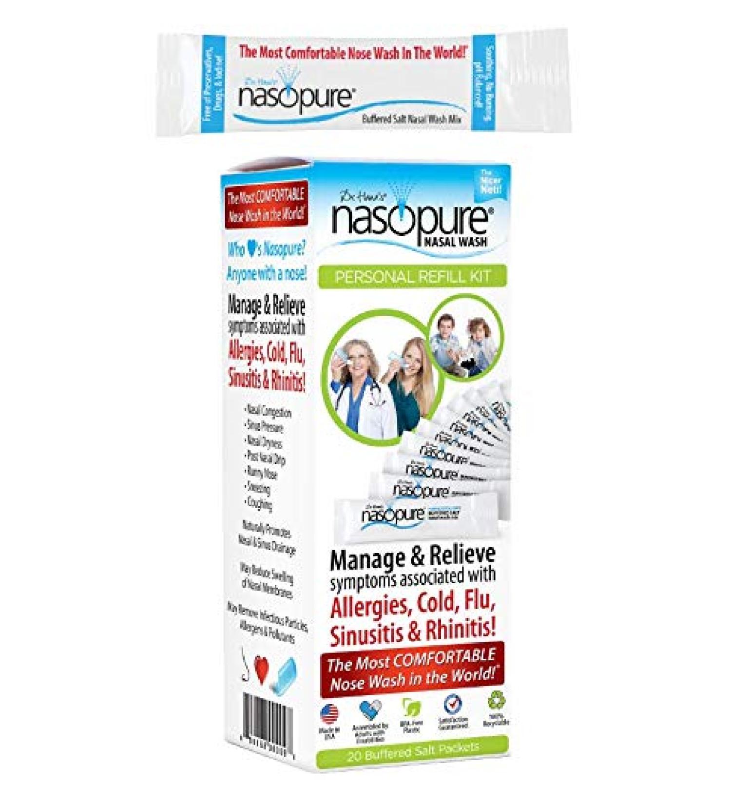 Nasopure Nasal Wash Refill Kit - Sinus Relief & Allergy Relief with 20 Salt Packets - Buy Online on GoSupps.com
