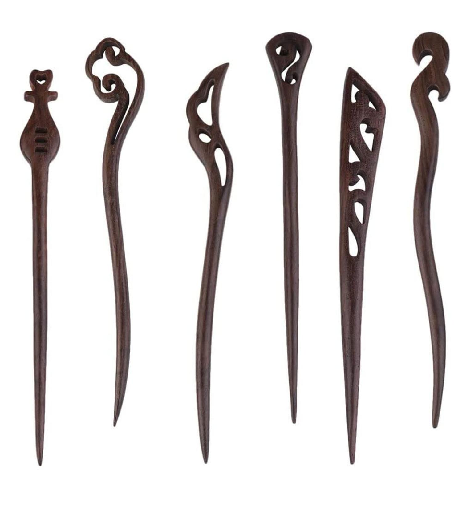 6 Vintage Chinese Wood Hair Sticks - Traditional Women's Hairpins & Clips - Elegant Accessories for Girls - Buy Online on GoSupps.com