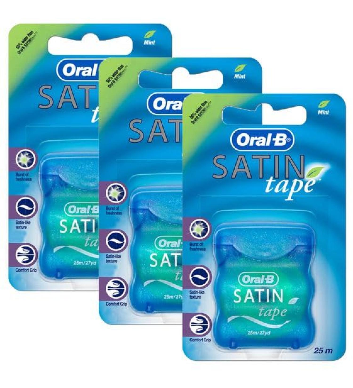 3 x Wide Satin Floss 25m Dental Waxed Mint Floss Oral Care Clean Fresh Teeth