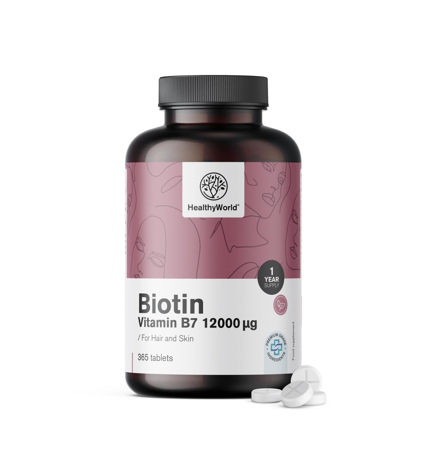 Be Healthy Group doo Biotin 12000 g Vitamin B7 365 tablets High concentration For hair skin and nails Vegetarian and GMOfree Annual supply - Buy Online on GoSupps.com