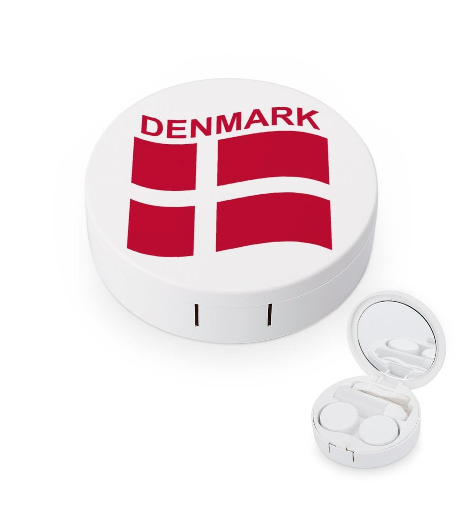 Denmark Flag Round Contact Lens Kit - Portable Storage Box with Mirror | Cute Lens Holder - Buy Online on GoSupps.com