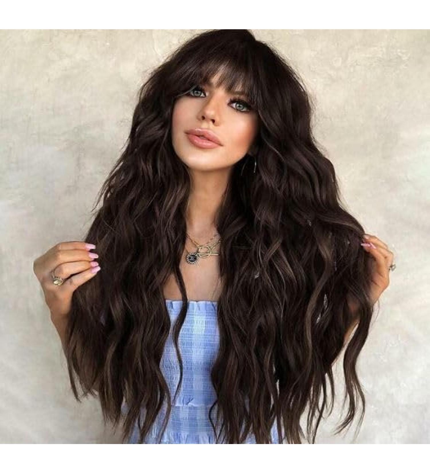 HAIRCUBE Black Long Curly Wig with Bangs - Heat Resistant Synthetic Wigs for Women, Perfect for Daily & Party Use - Buy Online on GoSupps.com