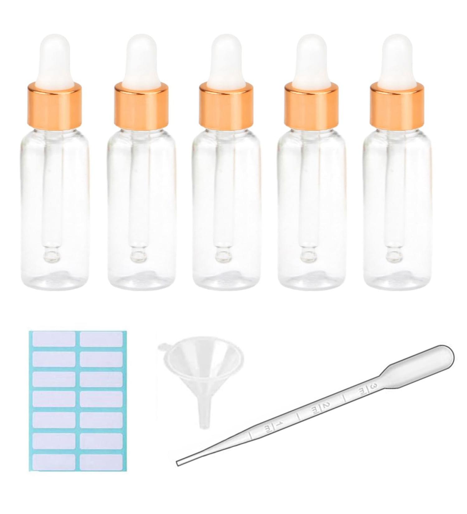 5Pcs Transparent Dropper Bottle 50ML Plastic Eye Dropper Bottles for Essential Oil Pipette Refillable - with Measured Pipette Funnel and Labels (White + Gold Cap) 50ml White + Gold Cap - Buy Online on GoSupps.com