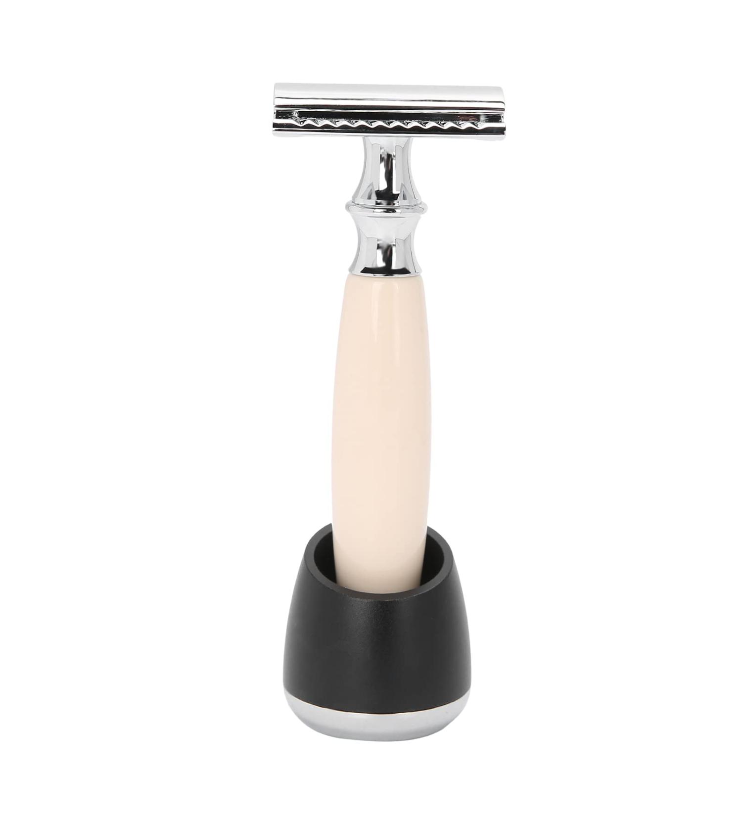 Premium Beige Double Edge Manual Razor with Stand for Men & Women - Smooth Shaving Experience - Buy Online on GoSupps.com