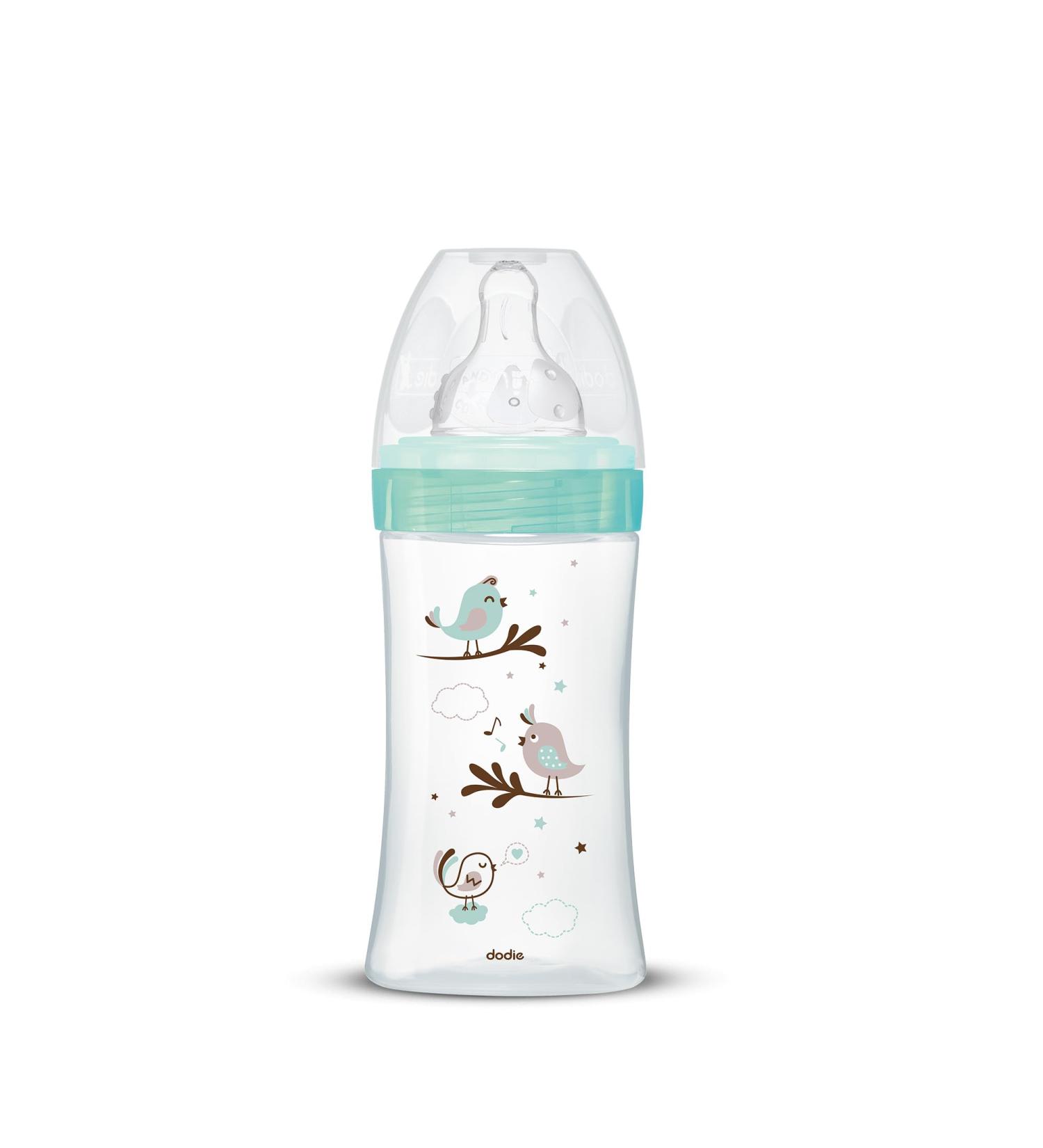 Dodie - Anti-Colic Initiation+ Glass Baby Bottle Bird Green 270ml 0-6 months Round Teat Flow 2 - Buy Online on GoSupps.com