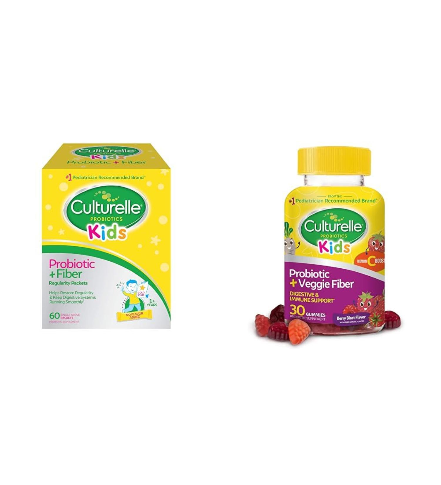 Culturelle Kids Probiotic + Fiber Packets (Ages 3+) - 60 Count & Daily Probiotic for Kids + Veggie Fiber Gummies (Ages 3+) - 30 Count - Digestive Health & Immune Support Berry Flavor with a Vitamin C - Buy Online on GoSupps.com