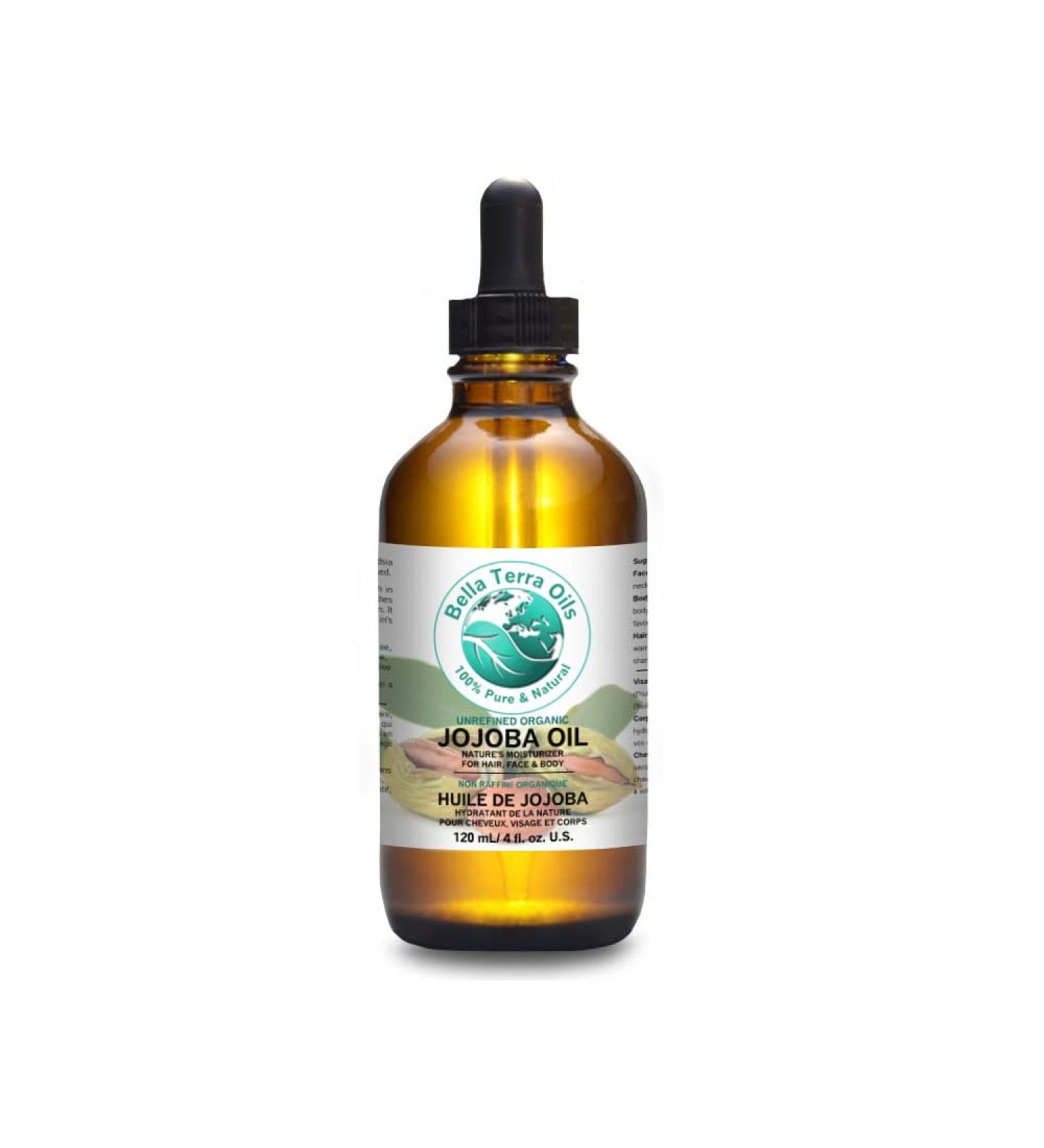 Bella Terra Oils Jojoba Oil 4 oz - 100% Pure Cold-Pressed Organic Moisturizer for Skin & Hair - Buy Online on GoSupps.com