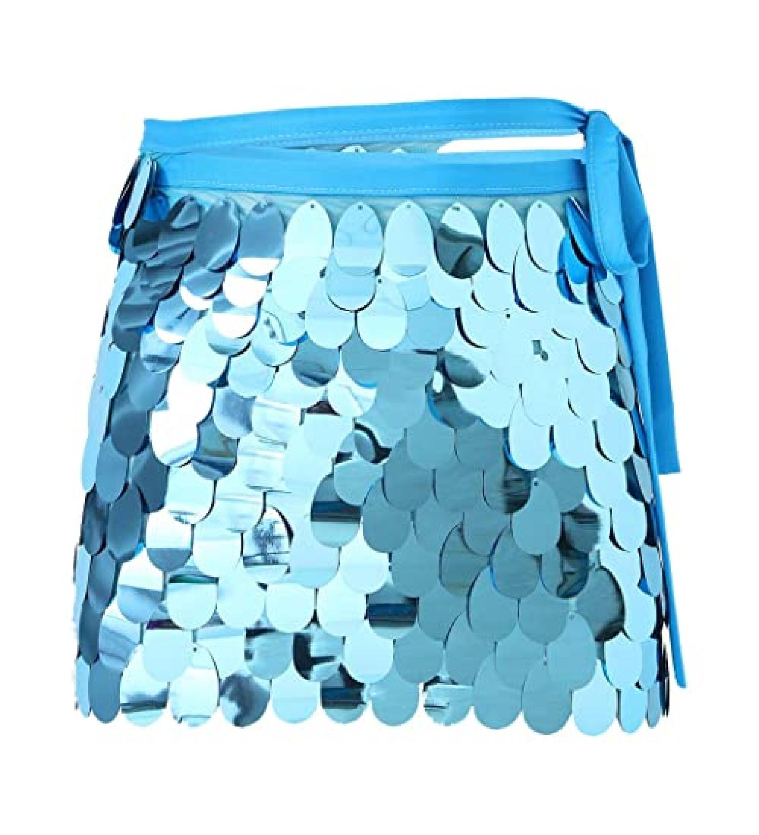 Nicute Women's Sequin Tassel Belly Dance Skirt - Light Blue | Rave Party Costume - Buy Online on GoSupps.com