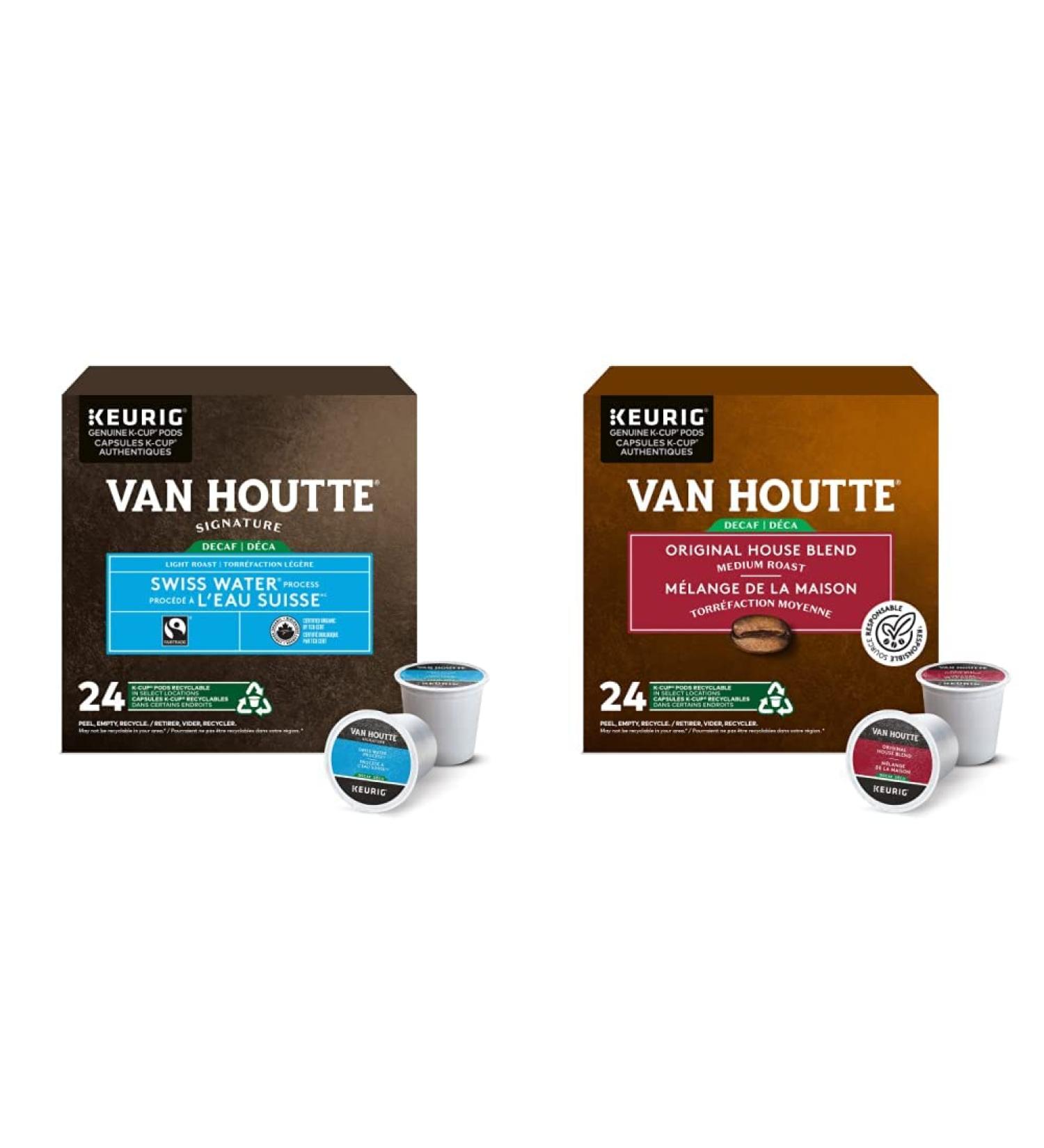 Van Houtte Swiss Water Decaf Fair Trade Organic K-Cup Coffee Pods 24 Count For Keurig Coffee Makers & Original House Decaf K-Cup Coffee Pods 24 Count For Keurig Coffee Makers - Buy Online on GoSupps.com
