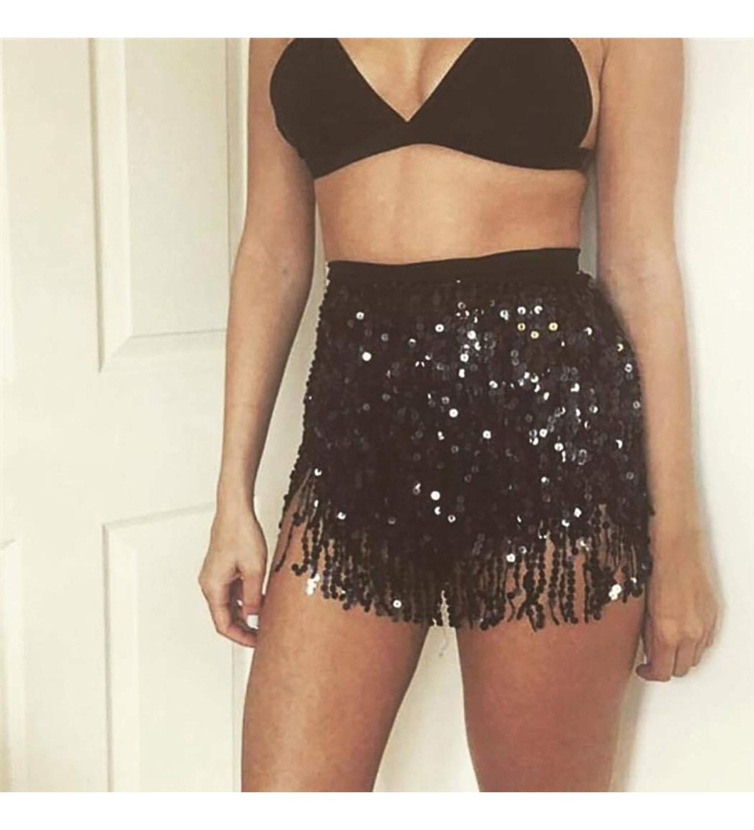 Belly Dance Hip Tassel Skirt Scarf - Boho Sequin Belt for Women & Girls - Medium Black Performance Accessory - Buy Online on GoSupps.com