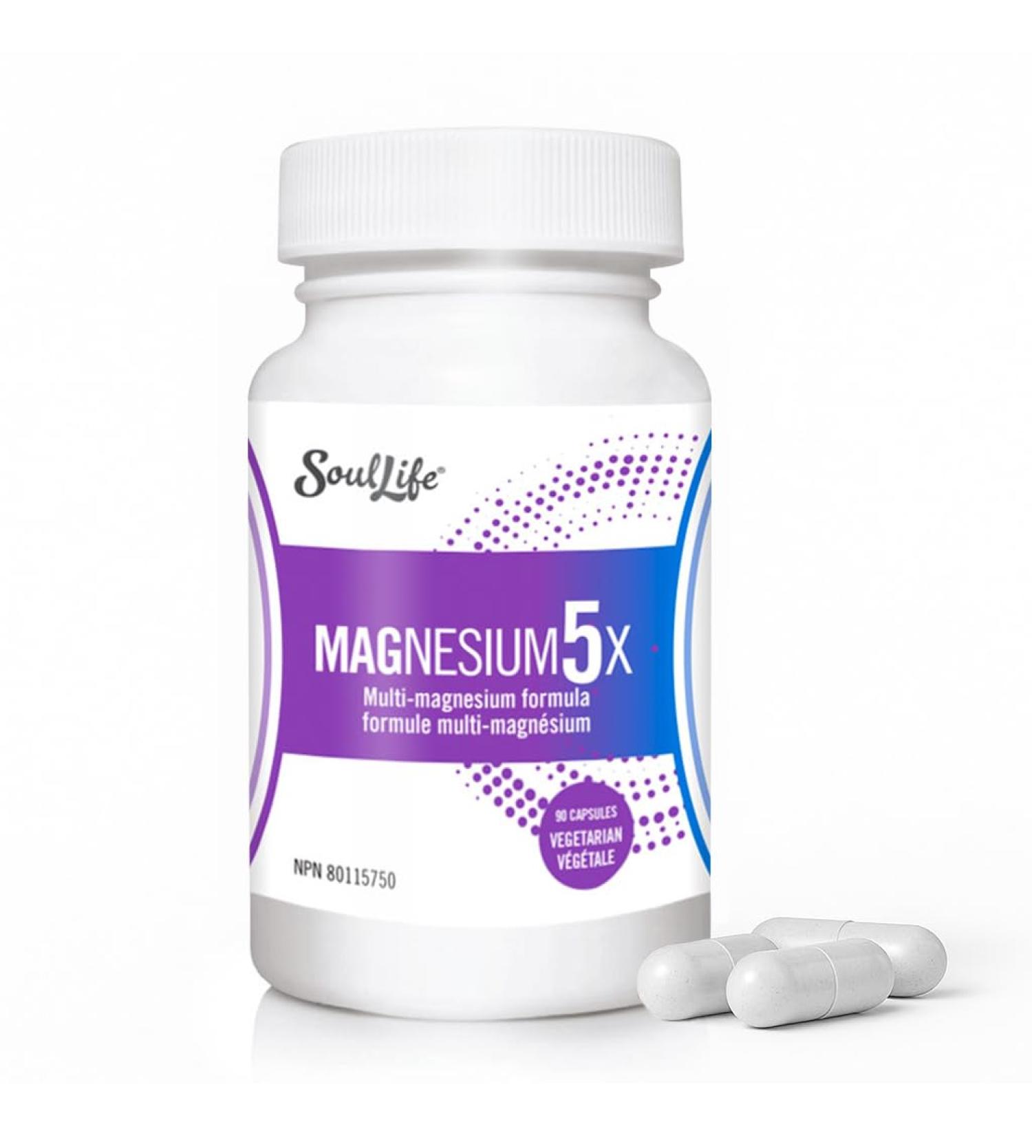 SoulLife Magnesium5X 5-in-1 Magnesium Complex for Men & Women Supports Muscle Function Relaxation Energy Production & Electrolyte Balance 30 Servings / 90 Vegetarian Capsules - Buy Online on GoSupps.com
