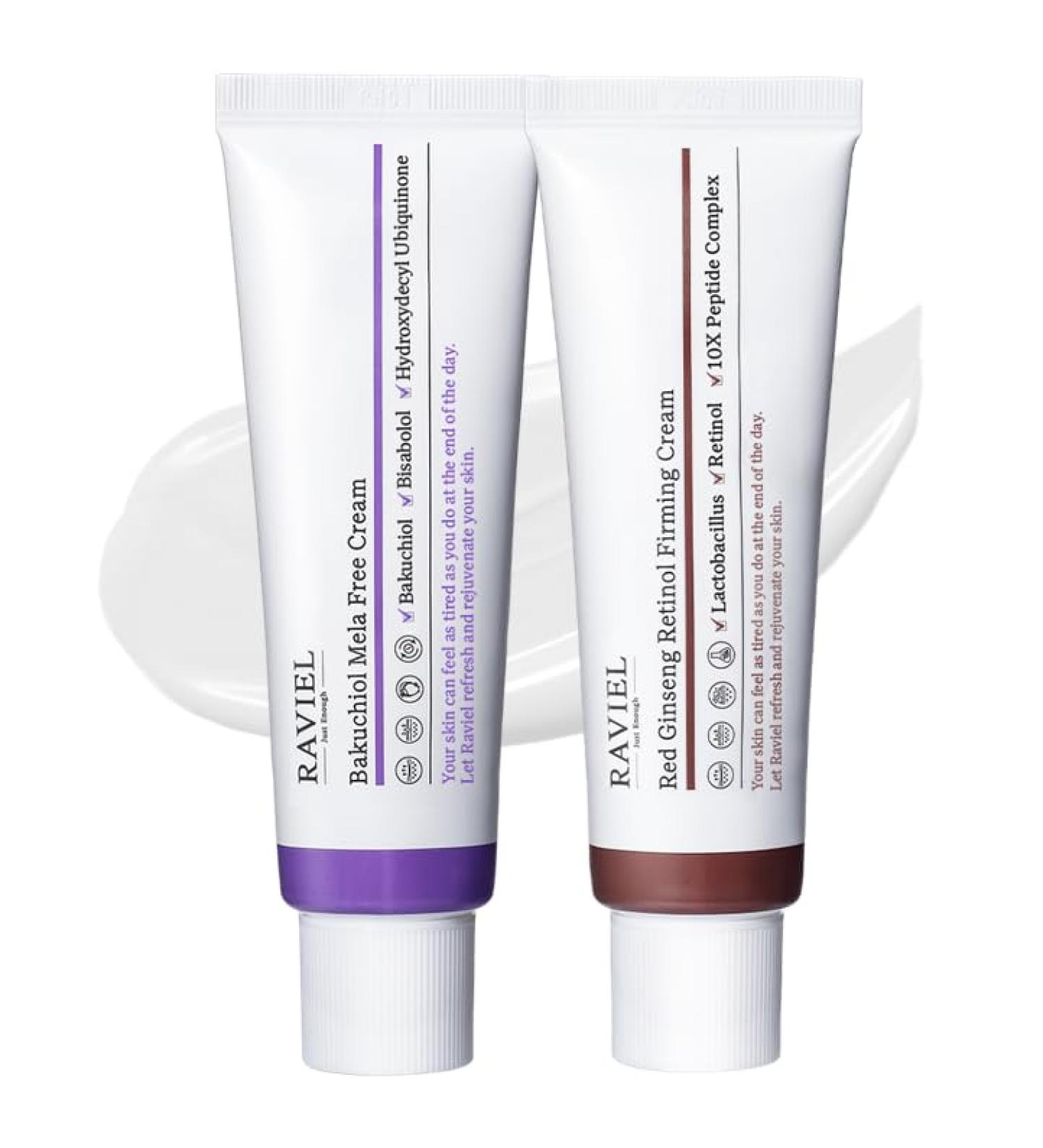 RAVIEL Anti-Wrinkle Skin Care Set | Melasma & Blemish Care Cream with Bakuchiol (1.7 Oz) + Skin Barrier Moisturizer with Red Ginseng Retinol (1.7 Oz) | Daily Korean Skin Care - Buy Online on GoSupps.com