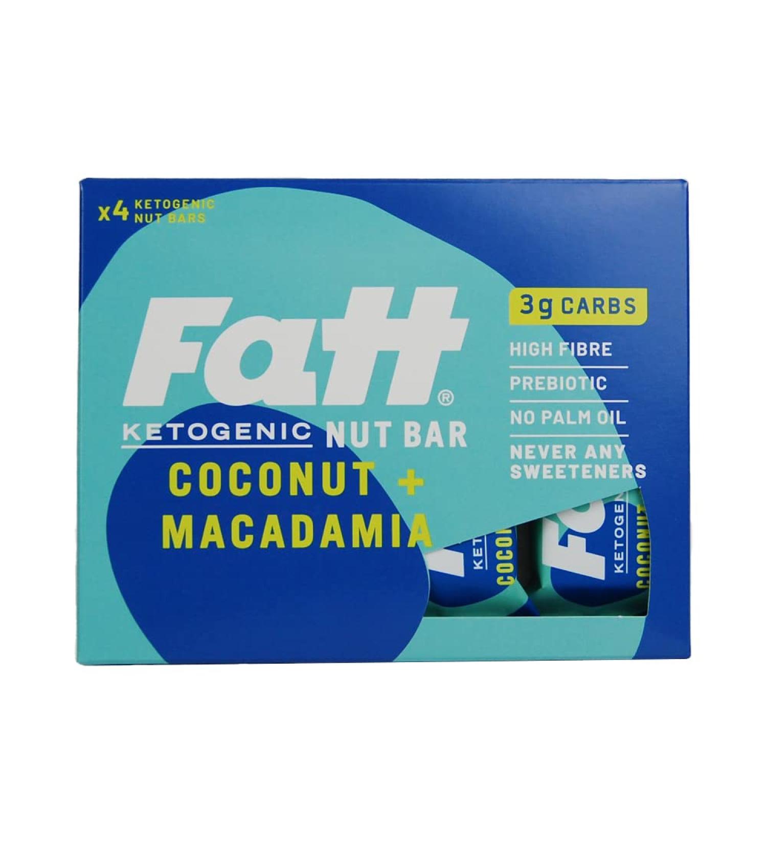 Fatt Keto Nut Bars - Coconut & Macadamia (4 count) | Low-Carb Gluten Free Snack Bars | High in Super Fats | Vegan & Sweetener Free | 3g Carbs | Pack of 1 - Buy Online on GoSupps.com