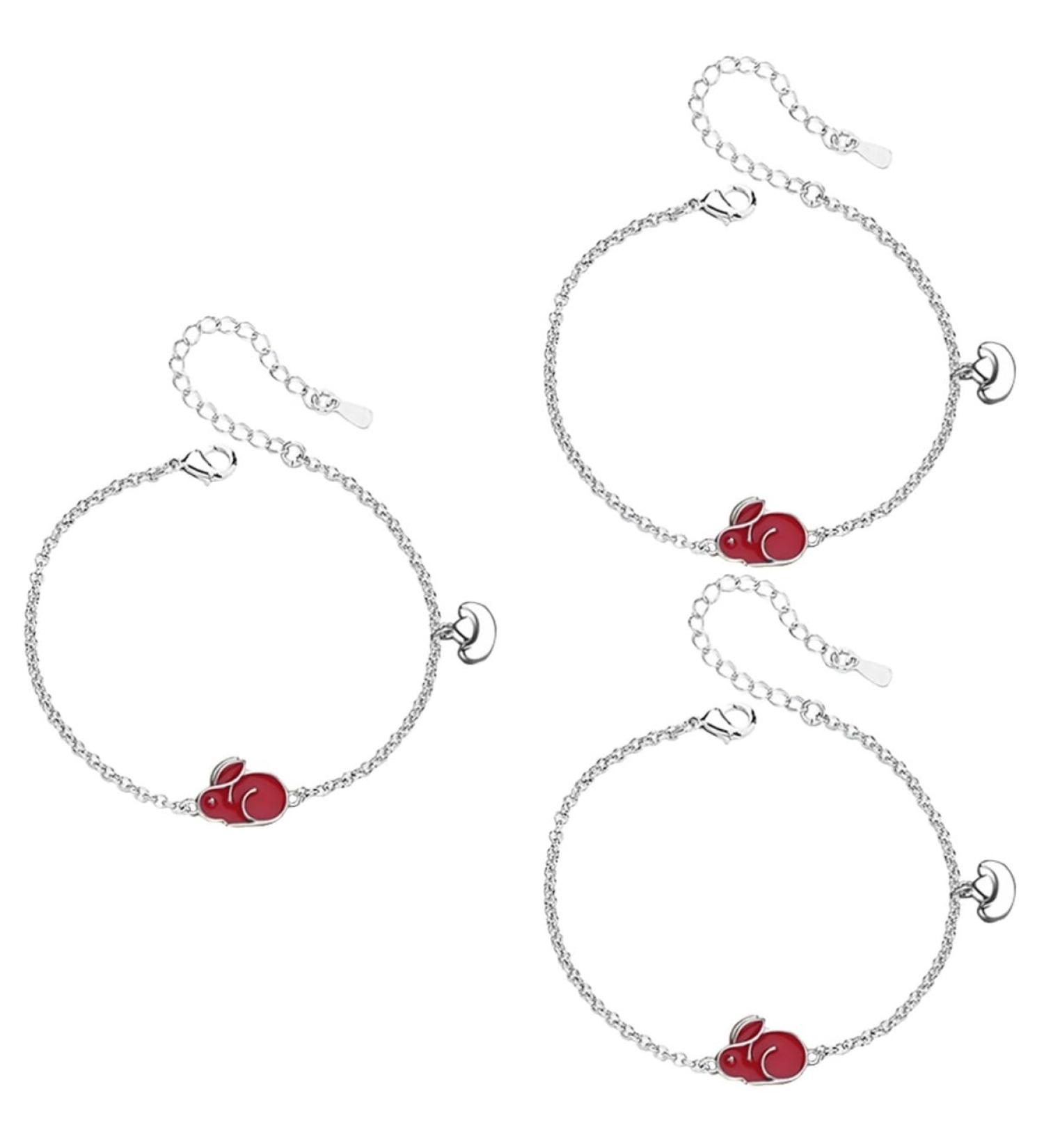 ABOOFAN 3pcs Bunny Bracelet Birthday Bracelet Blessing Charm Bracelet Chinese New Year Jewelry Womens Silver Bracelet Red Bracelet Charm Bracelet for Women Women's Bracelet Chain Rabbit - Buy Online on GoSupps.com