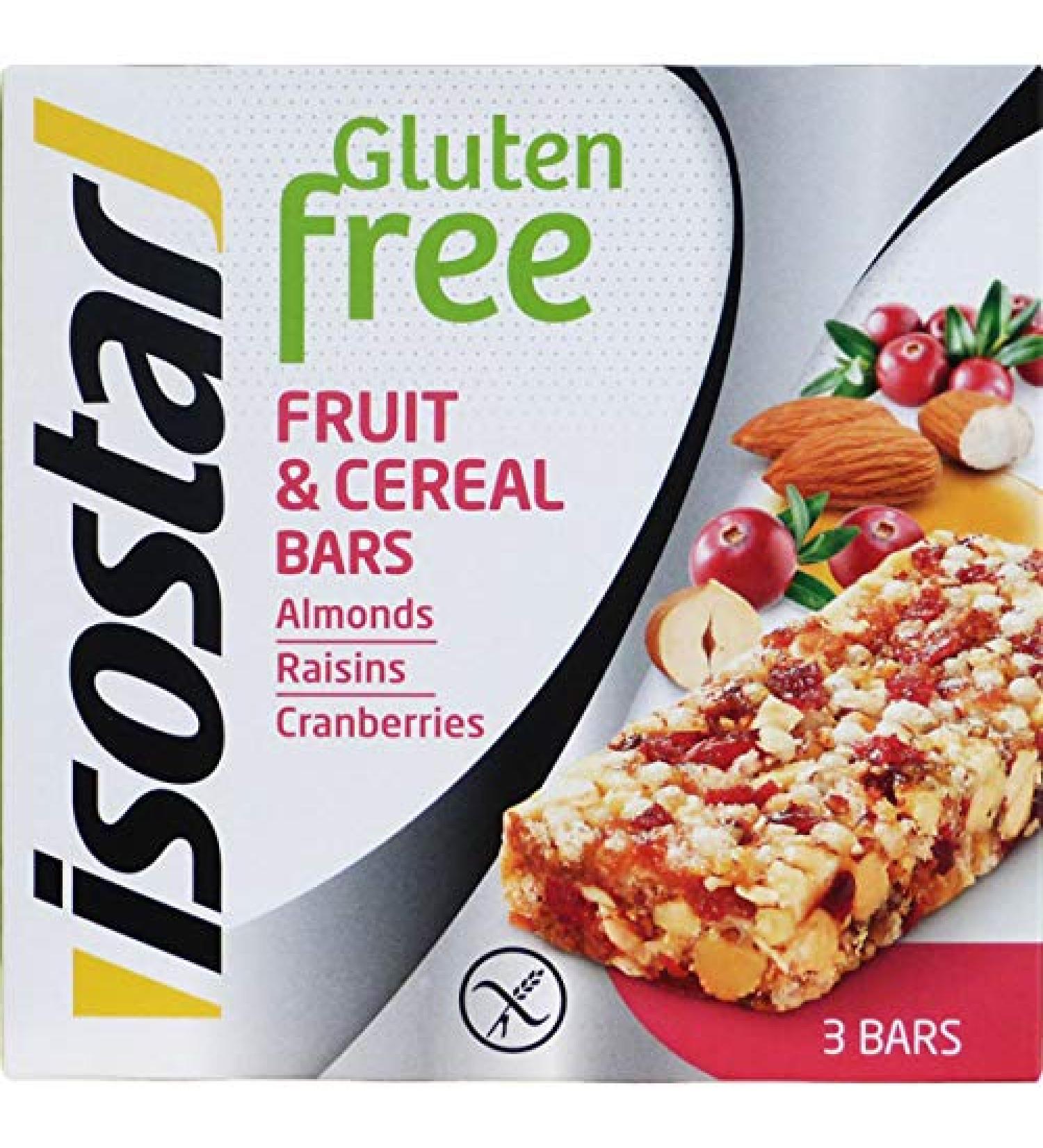 ISOSTAR - Gluten Free Sport Bars - ALMOND RAISIN and CRANBERRY - 3 x 90gr / 3.17oz (9 x Snack Bars)
