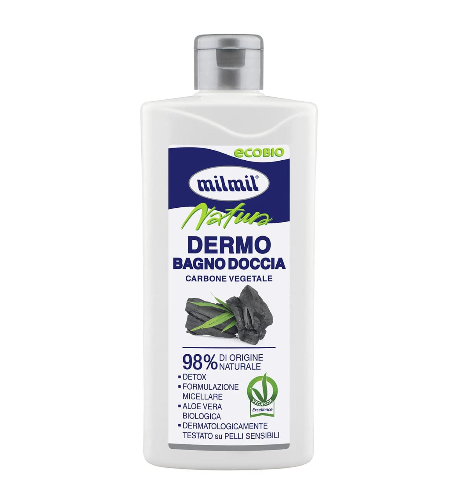  Milmil Mil Mil Dermo Natura Natural Bath Shower with Vegetable Charcoal and Aloe Vera Bath with Detox and Anti-Pollution Function Dermatologically Tested Vegan OK 500 ml - Buy Online on GoSupps.com