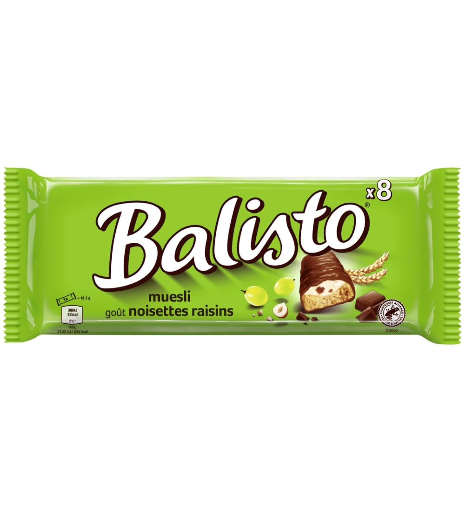 Muesli - Chocolate Muesli Bars - Hazelnut Raisin Flavor - Multipack of 8 Bars of 18.5g Each - Compatible with BA