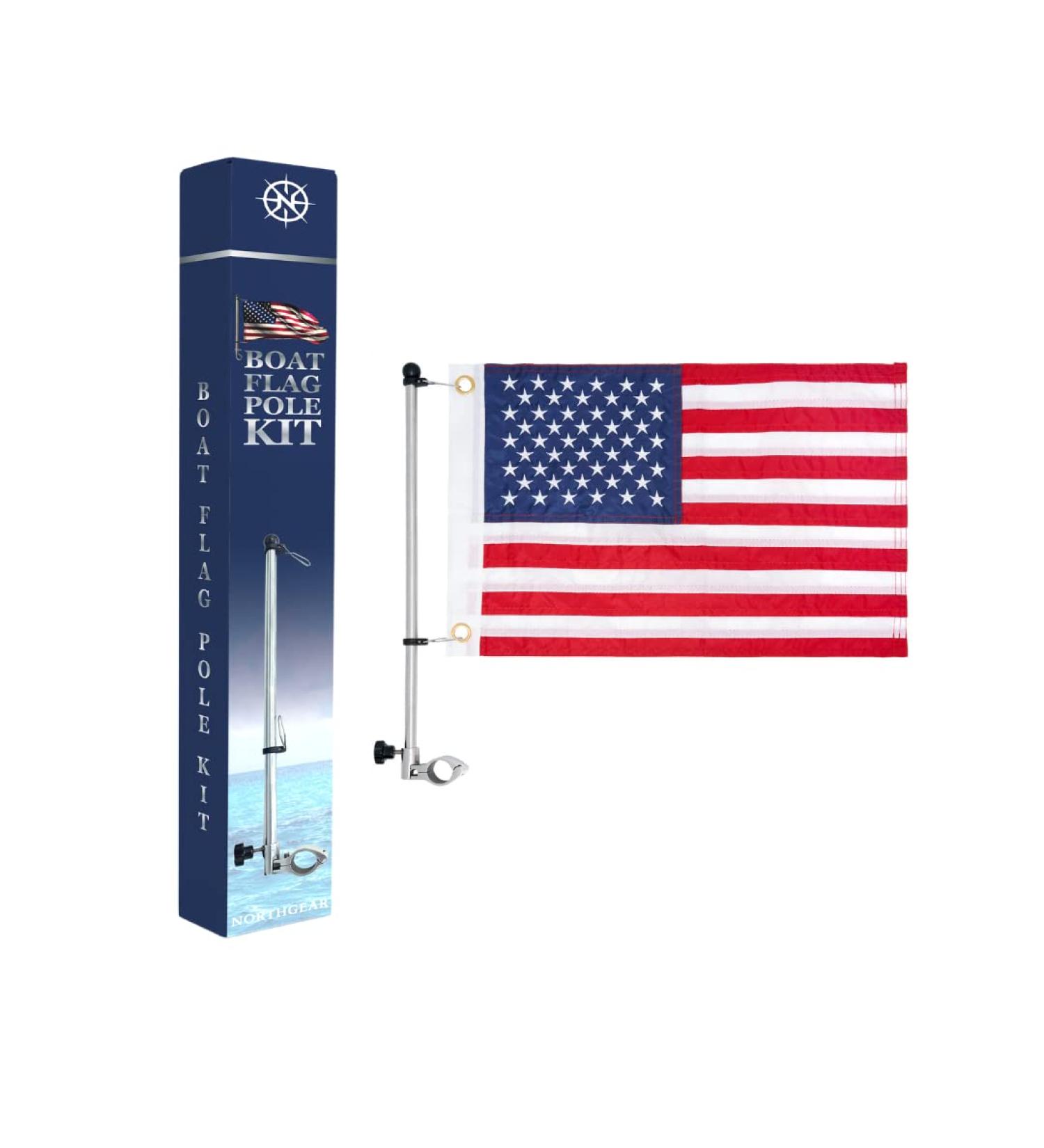 NORTHGEAR Boat Flag Pole with 18 x 12 American Flag - Universal Mount for Small and Medium Boats | U.S. Patriotic Outdoor Decor - Water and Weather Resistant | Heavy-Duty Clamp 18 Inches Pole - Buy Online on GoSupps.com