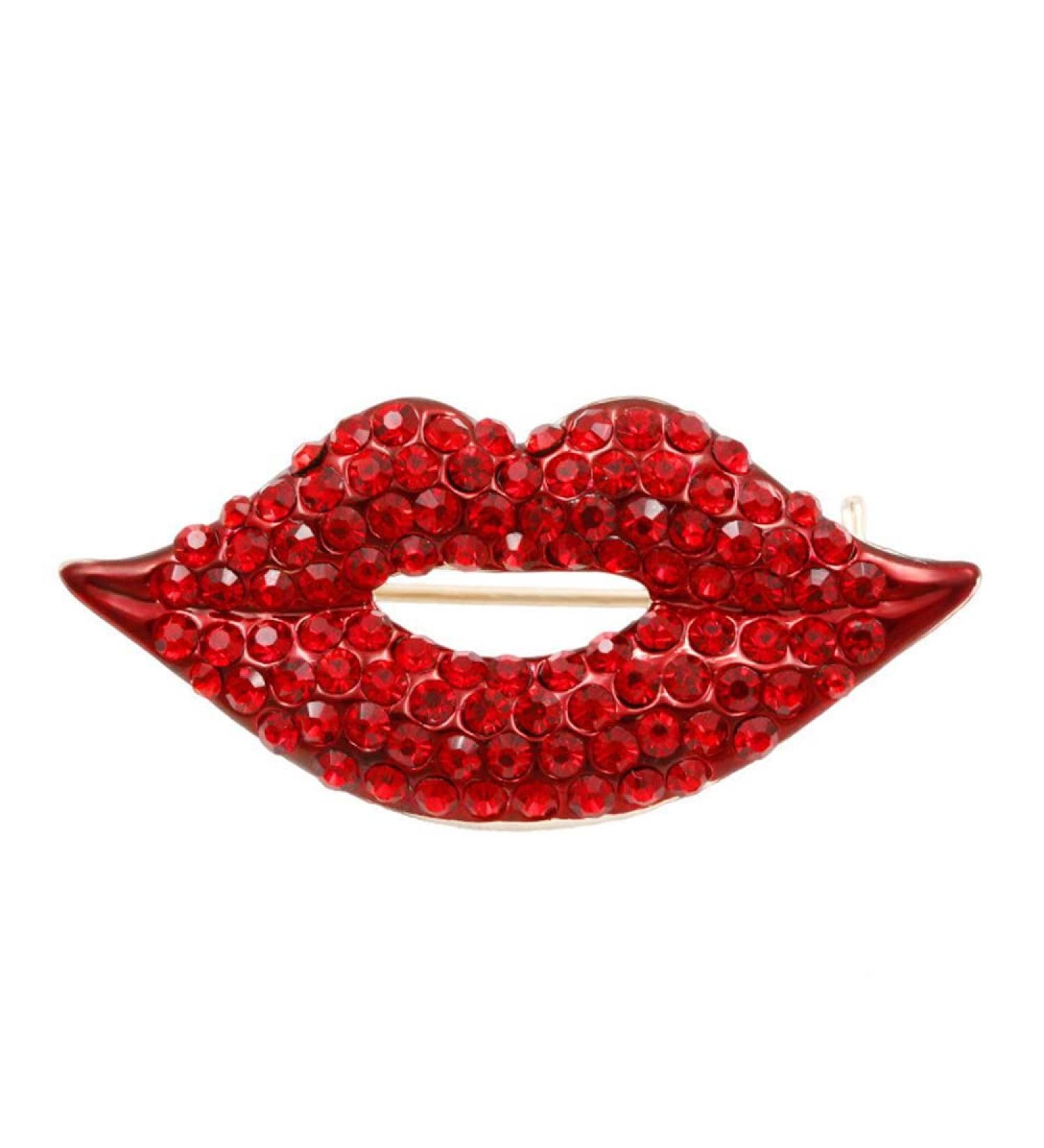 Assorted Styles Ladies Favors Lips/High Heel/Eye/Dancing Girl Fashion Brooch Pins Collections Waterdrop Crystal Eyes Brooches For Women (red lip)