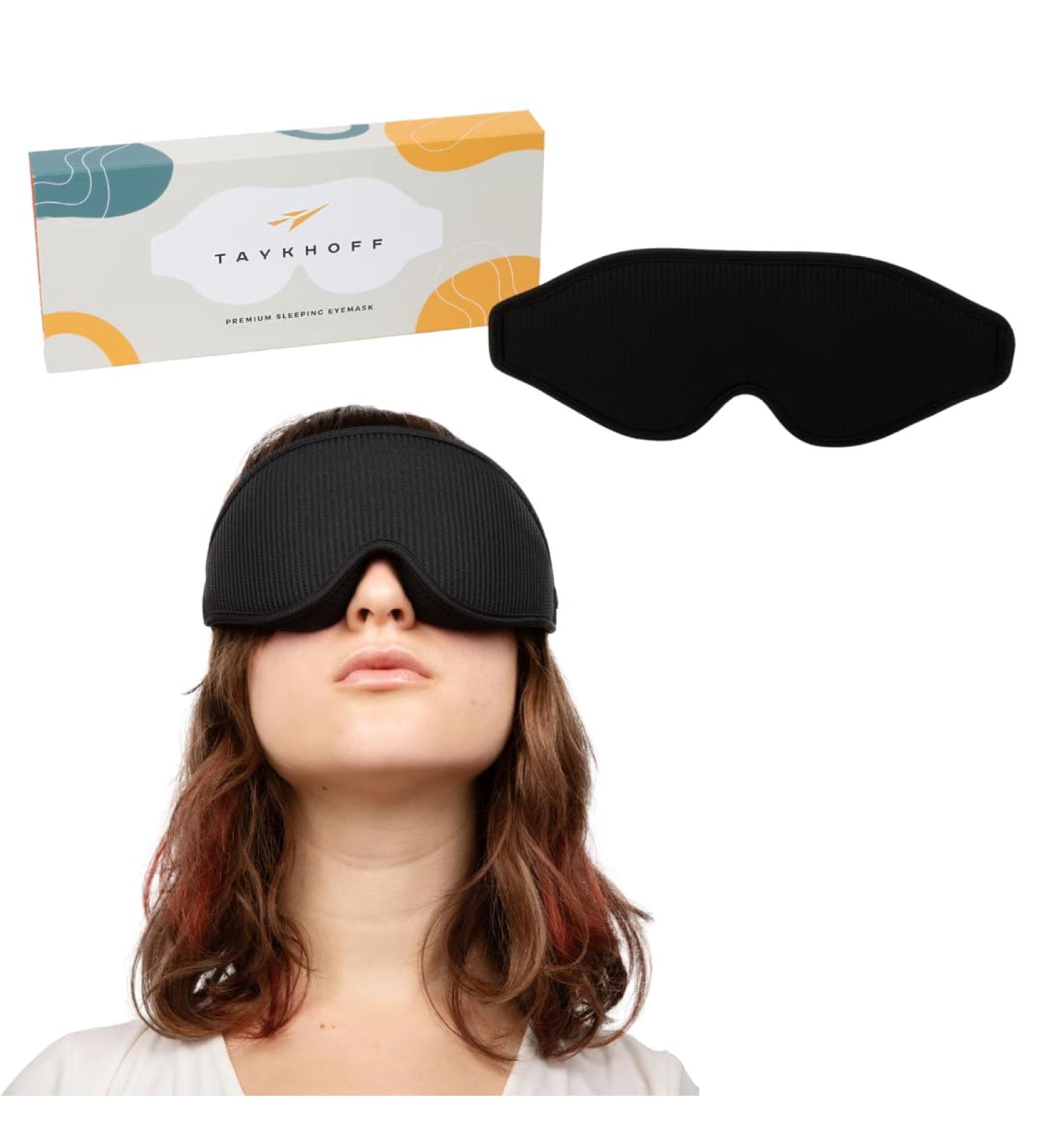 Premium Fabric Sleep Mask - 100% Light Blocking Eye Mask for Comfortable Sleep - 3D Contour Design for Travel - Fits Men & Women - Midnight Black - Buy Online on GoSupps.com