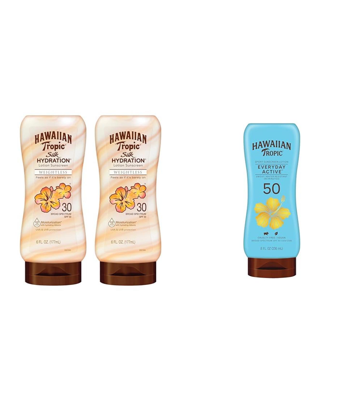Hawaiian Tropic Weightless Hydration SPF 30 Twin Pack & Everyday Active SPF 50 Sunscreen Lotions Bundle - Buy Online on GoSupps.com